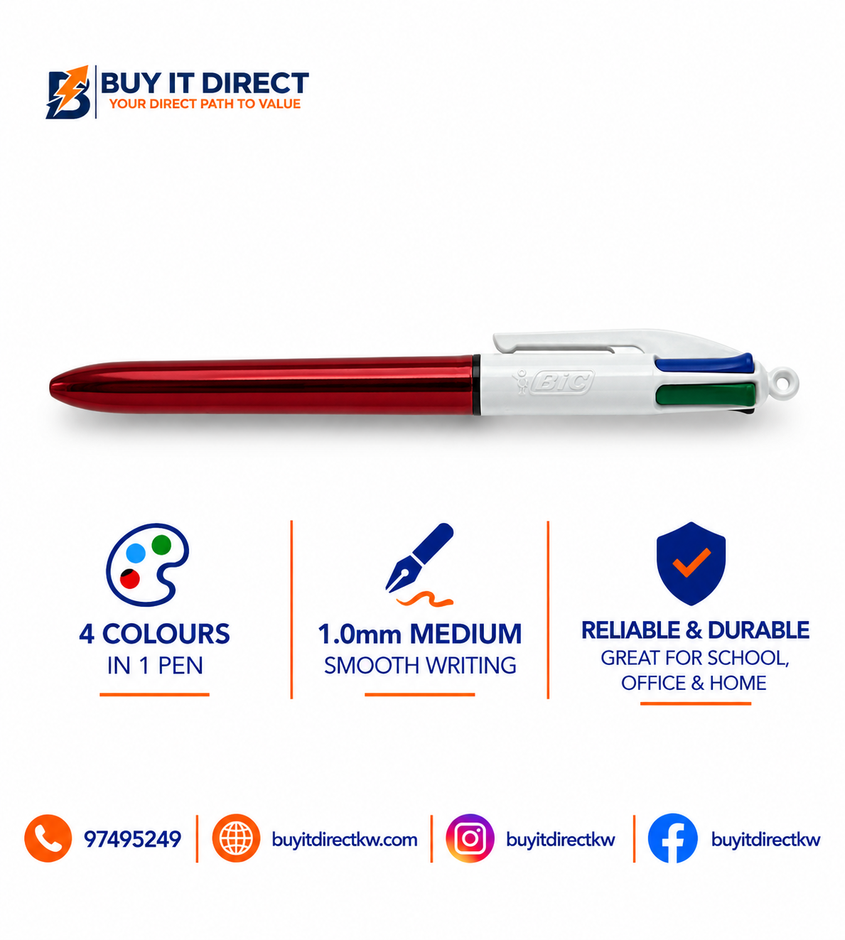 BIC 4 in 1 Pen Metallic Red