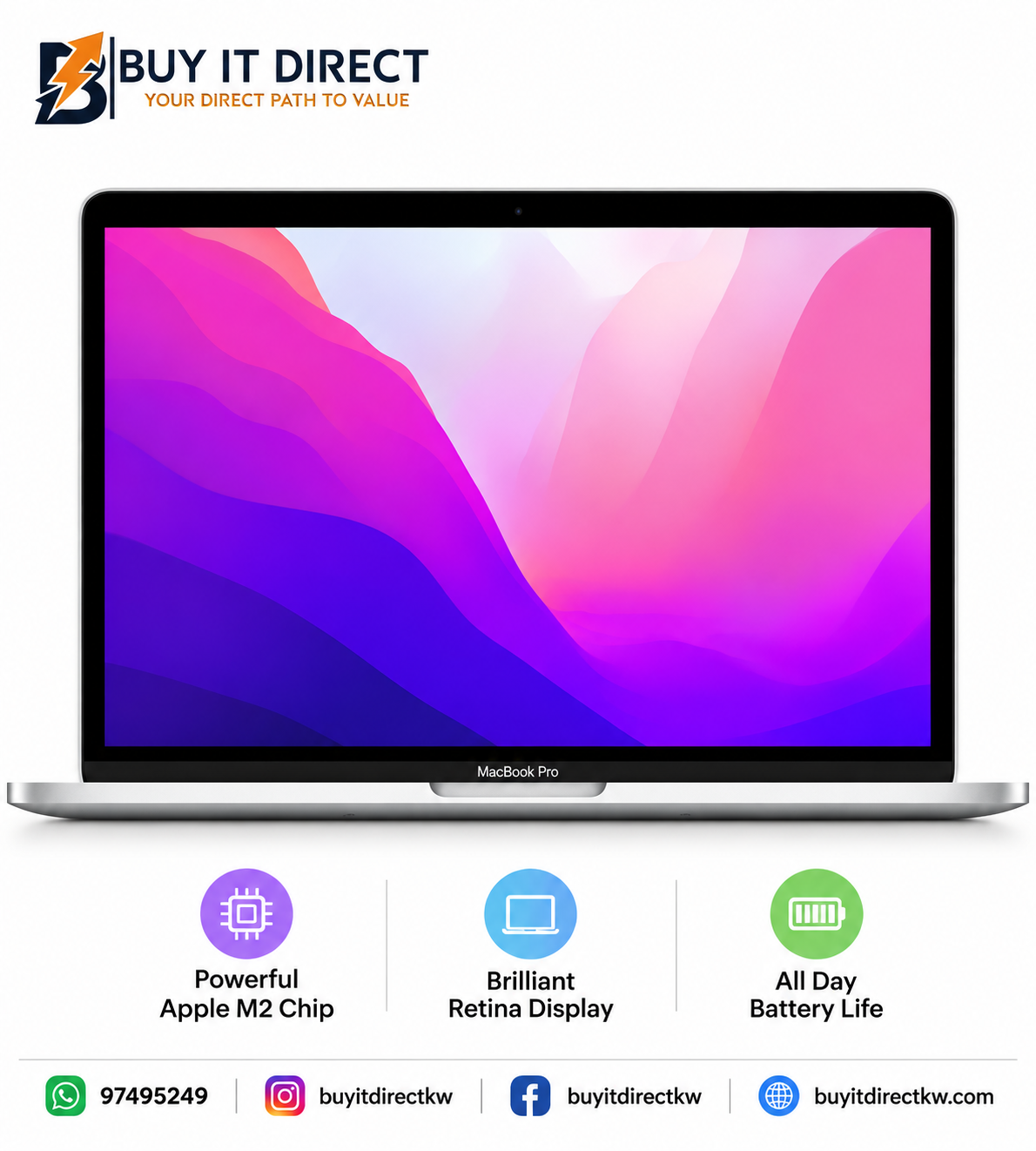 Apple MacBook Pro 13 Inch M2 8GB RAM 256GB SSD Silver English Keyboard