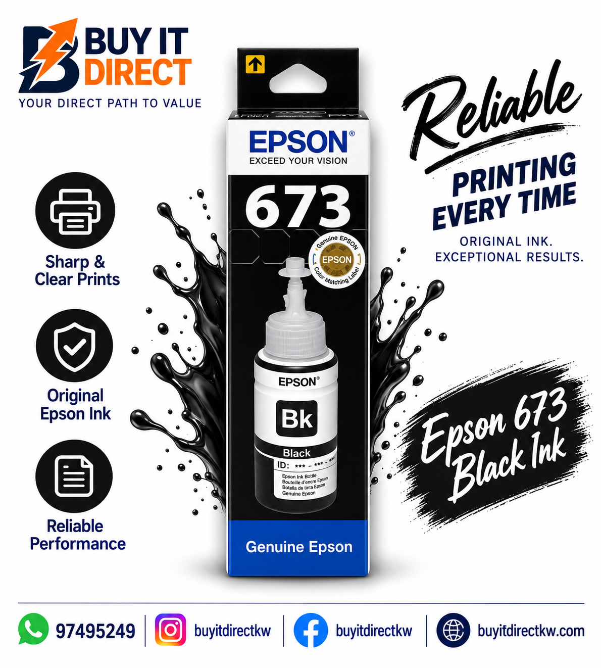 Epson T673 Black Original Ink Bottle – C13T67314A