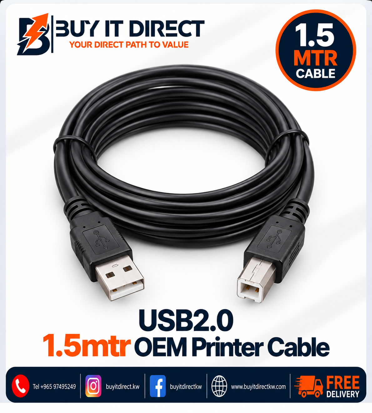 USB 2.0 1.5mtr OEM Printer Cable