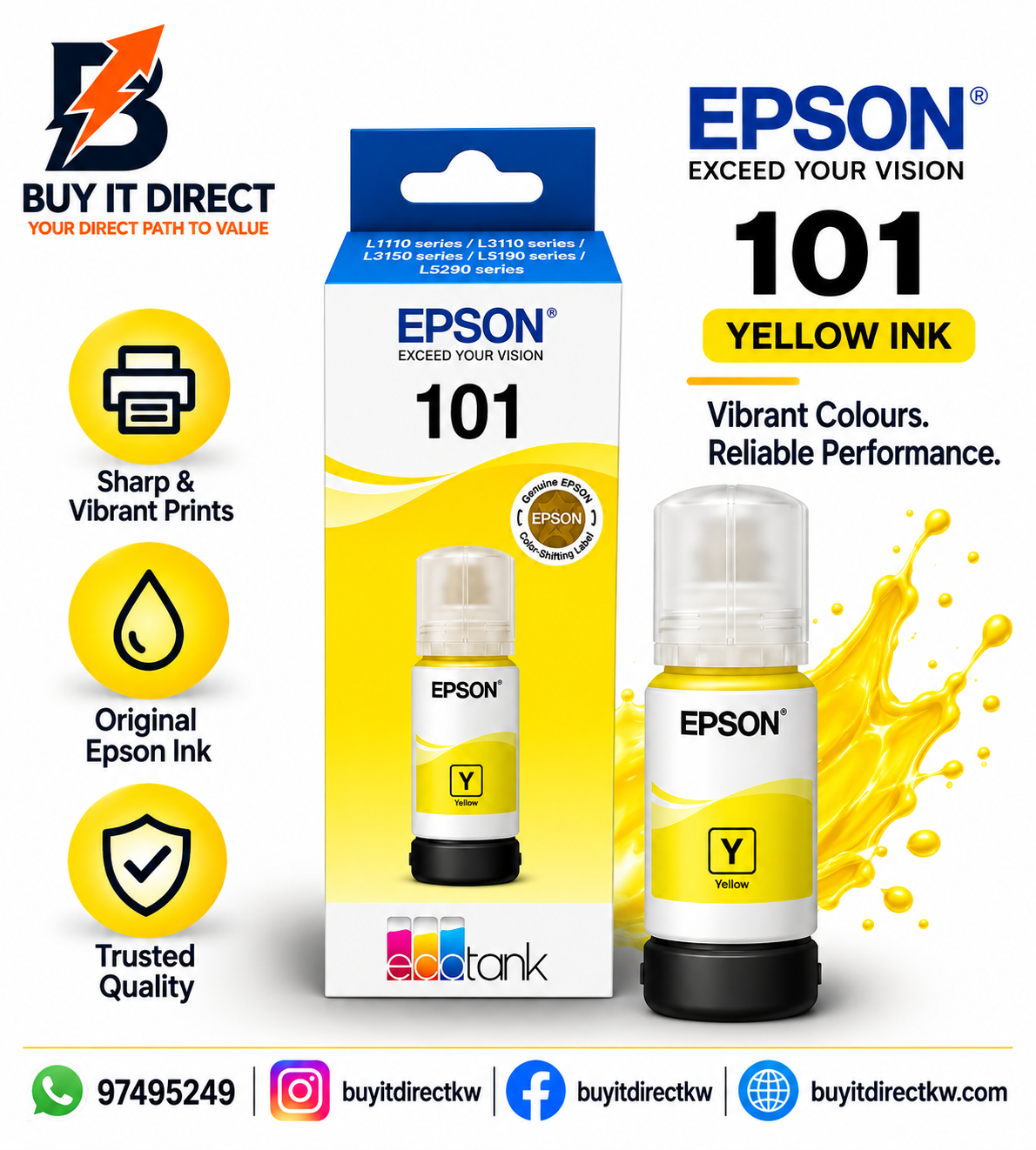 Epson 101 EcoTank Yellow Original Ink Bottle – C13T03V44A