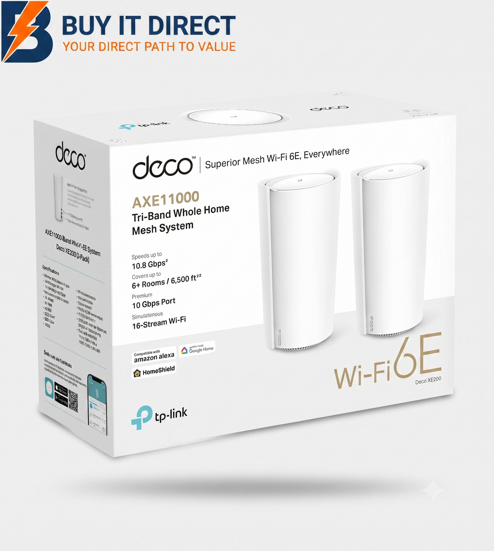نظام TP-Link Deco XE200 AXE11000 Mesh WiFi 6E لتغطية المنزل بالكامل - عبوة من قطعتين