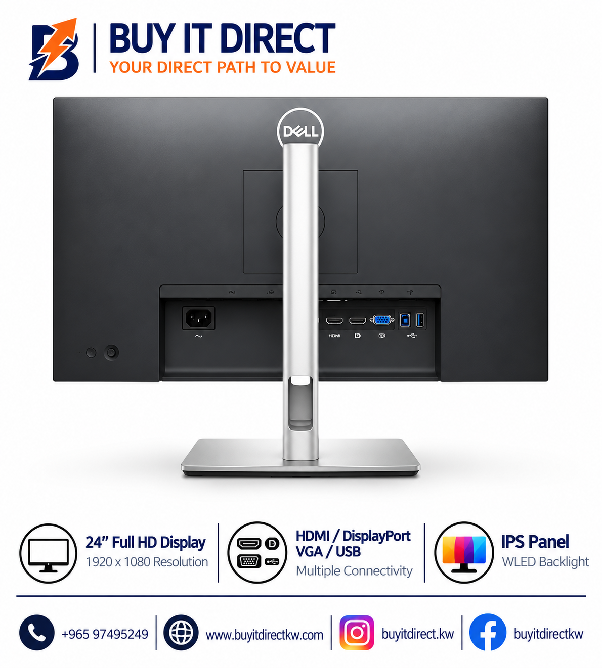 شاشة Dell P2425H مقاس 24 بوصة - FHD / 1920x1080 / 5ms / WLED / IPS / HDMI / DP / VGA / USB