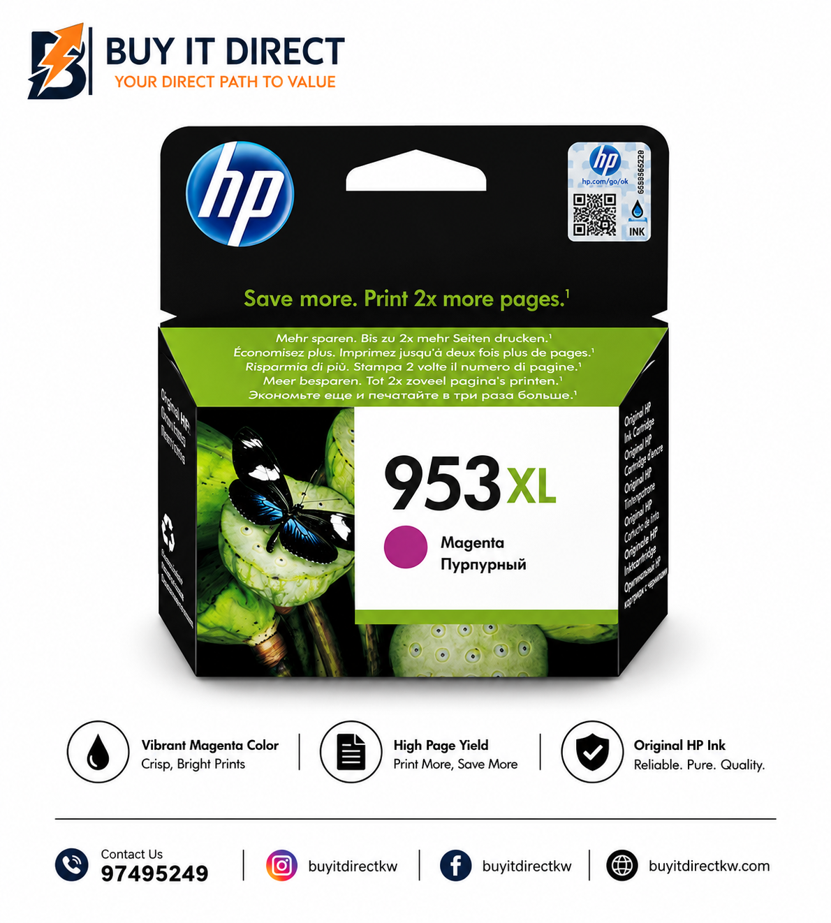 خرطوشة حبر HP 953XL أرجواني أصلية عالية الإنتاجية