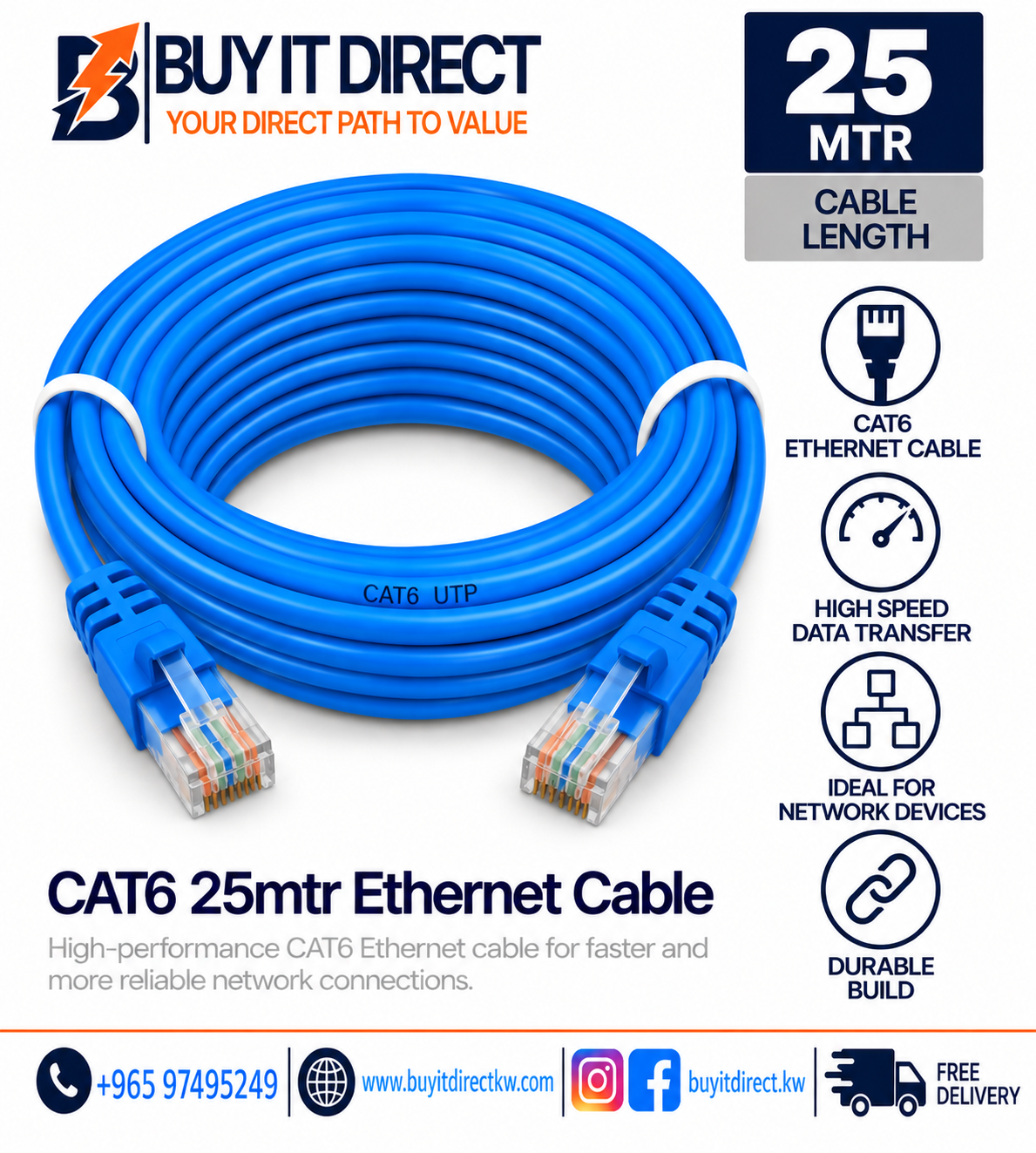 CAT6 25mtr Ethernet Cable