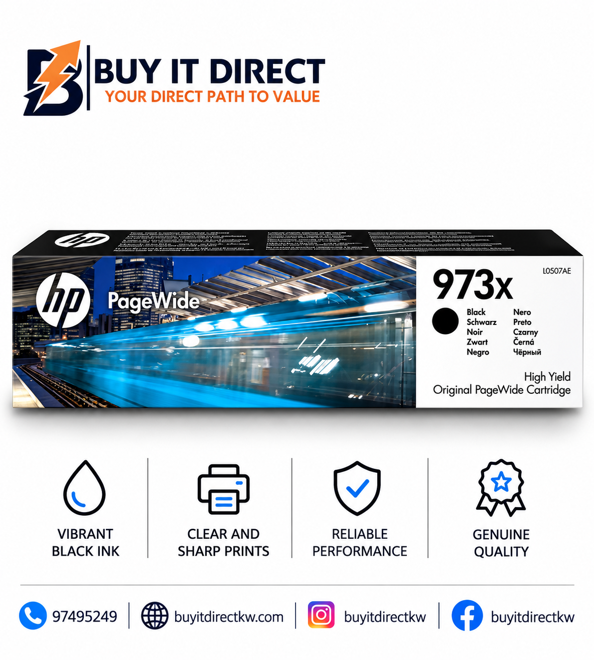 خرطوشة حبر HP 973X أصلية سوداء عالية الإنتاجية لطابعات PageWide