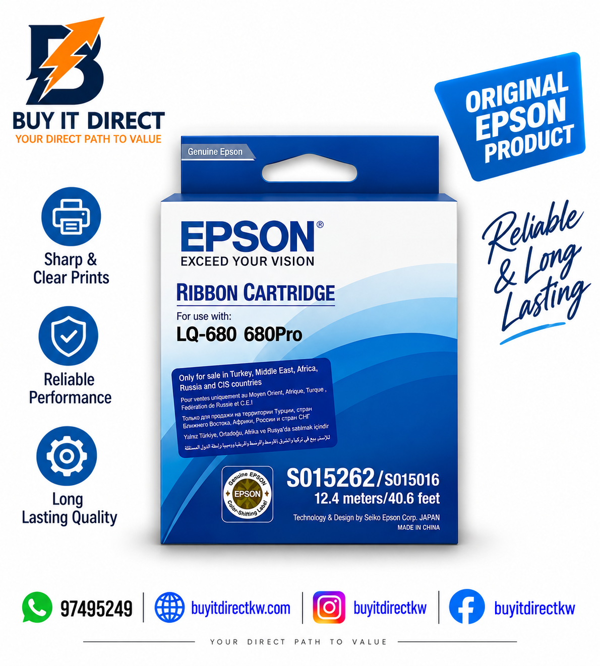 Epson LQ-680 Original Black Ribbon Cartridge – C13S015262