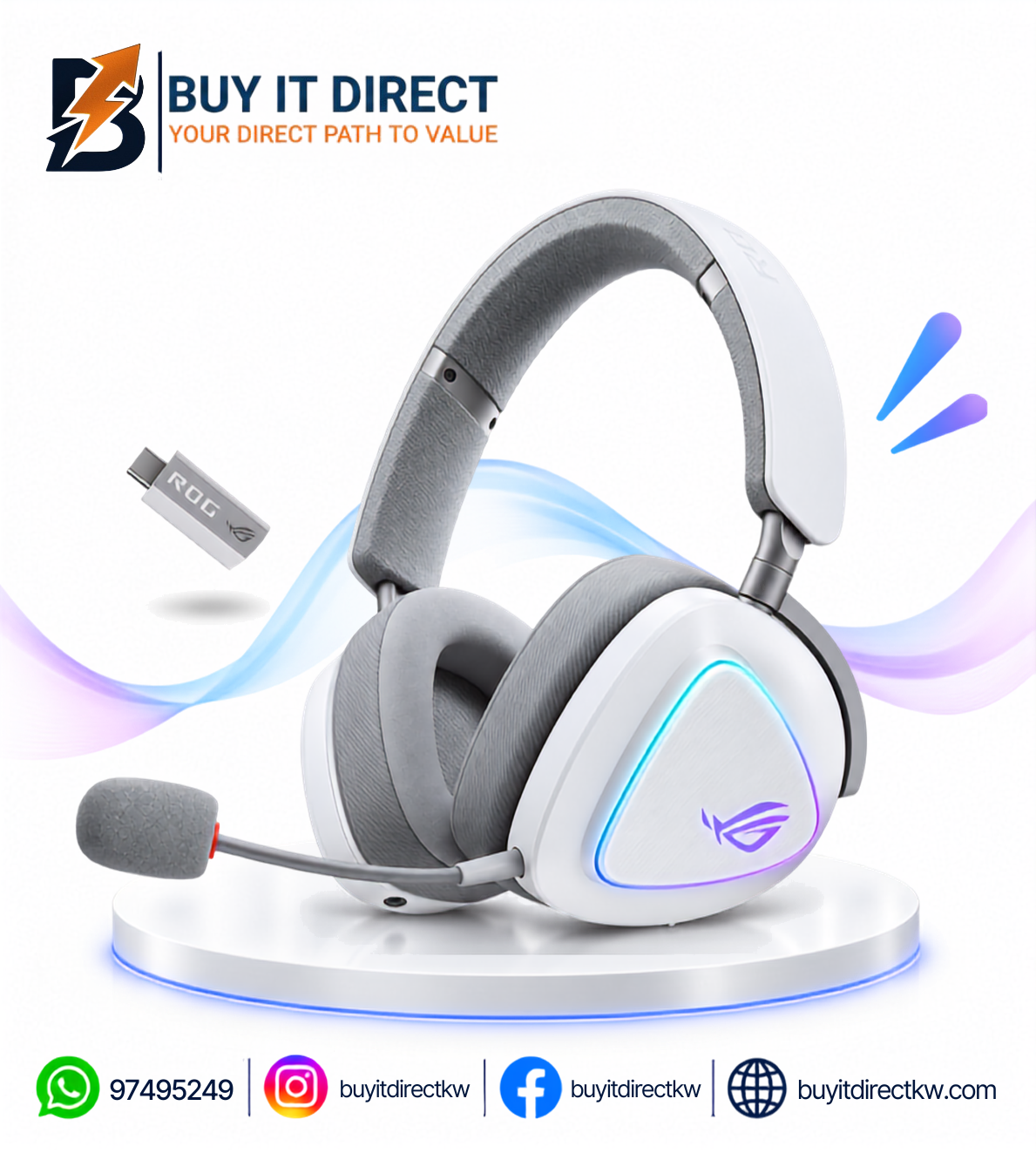 ASUS ROG Delta II Tri-Mode Wireless Gaming Headset, Moonlight White