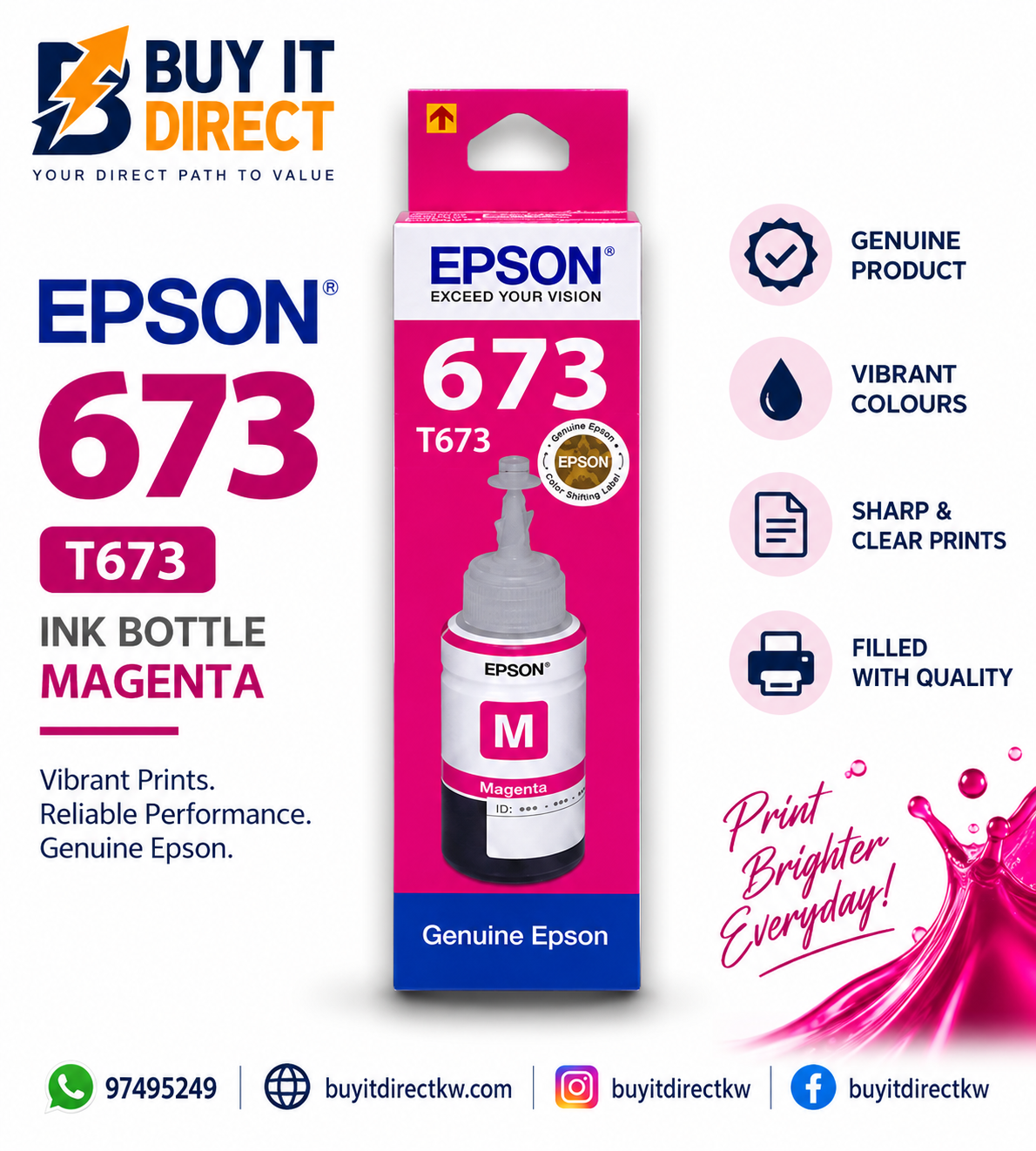 Epson T673 Magenta Ink Bottle – T6733