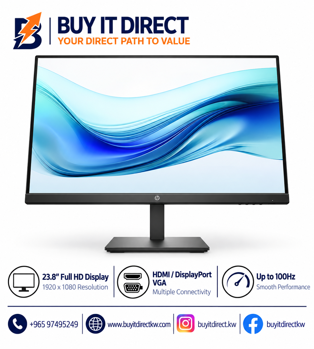 شاشة HP Series 3 Pro 324pf مقاس 23.8 بوصة - FHD / حتى 100Hz / DP 1.2 / HDMI 1.4 / VGA