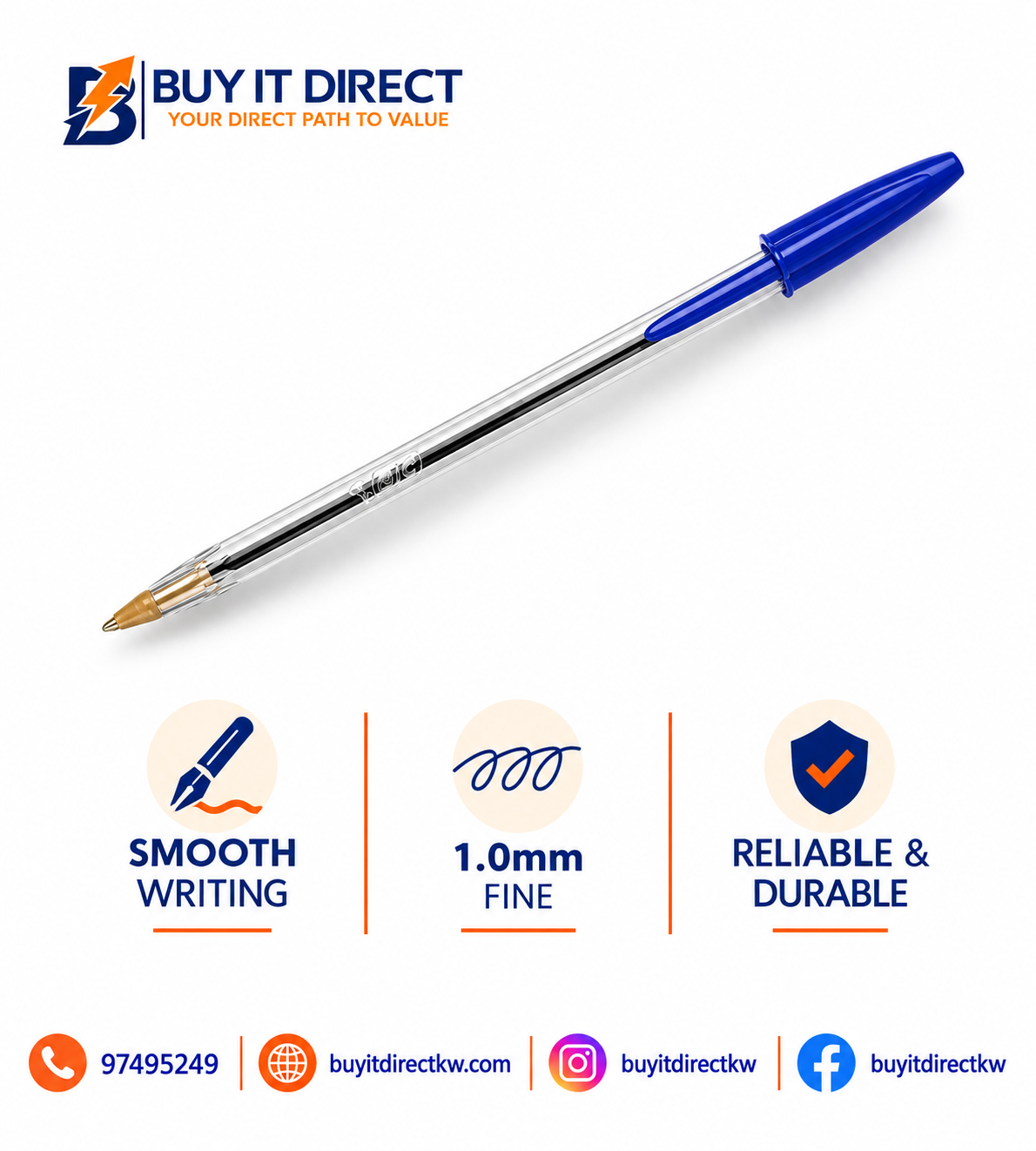 BIC Cristal Medium Blue Pen
