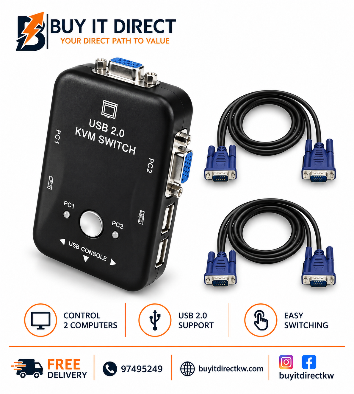 VGA KVM Switch 2 Port with Cable