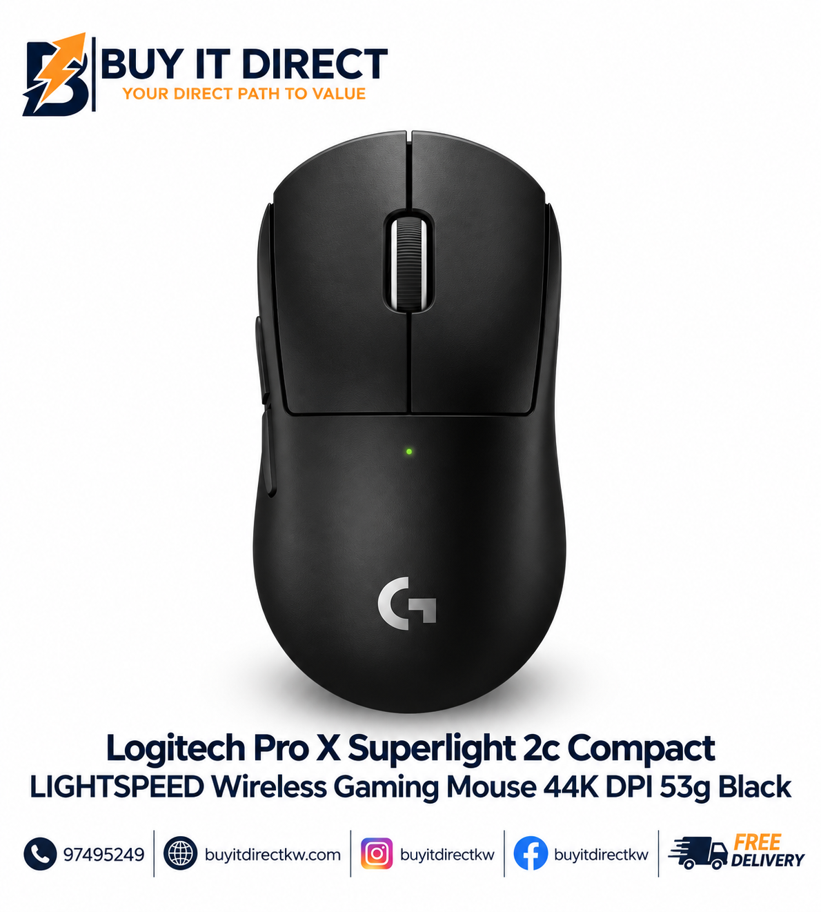 Logitech Pro X Superlight 2c Compact LIGHTSPEED Wireless Gaming Mouse 44K DPI 53g Black