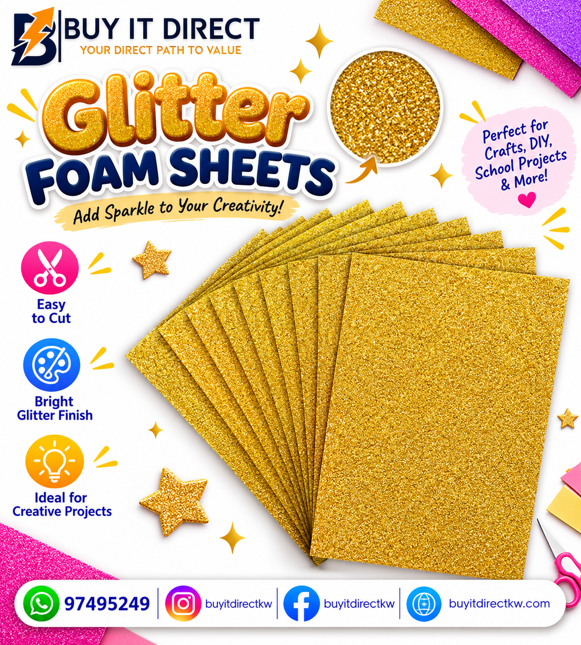 Glitter foam Sheet Yellow 50x70