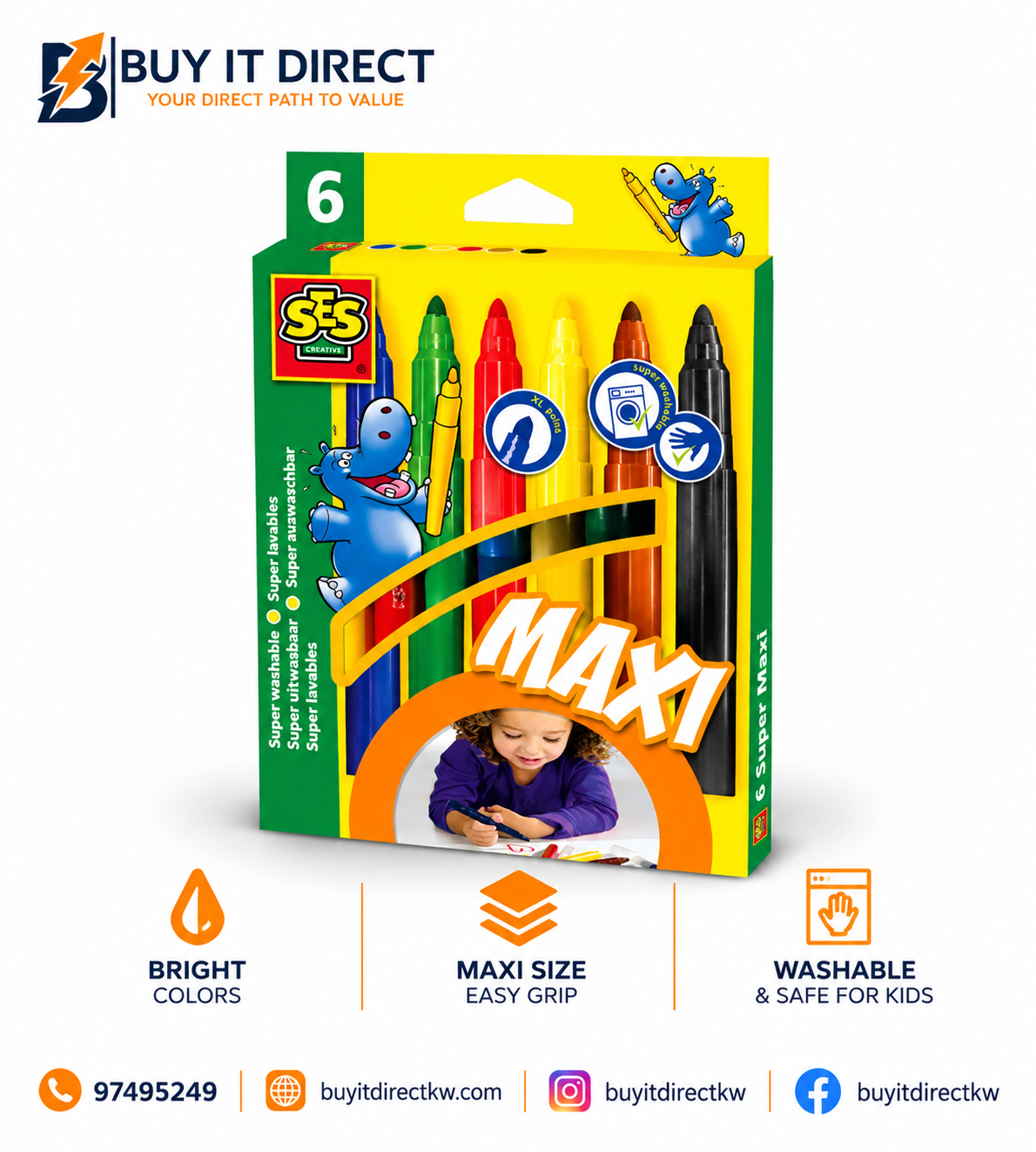 SES Creative Super Maxi Marker Pens – 6 Pieces
