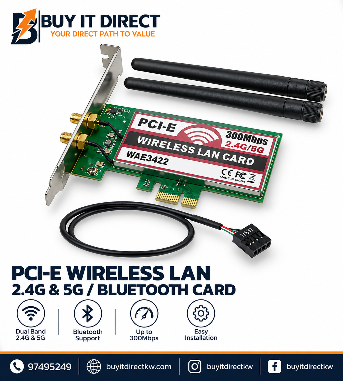 PCI-E Wireless LAN 2.4G & 5G / Bluetooth Card