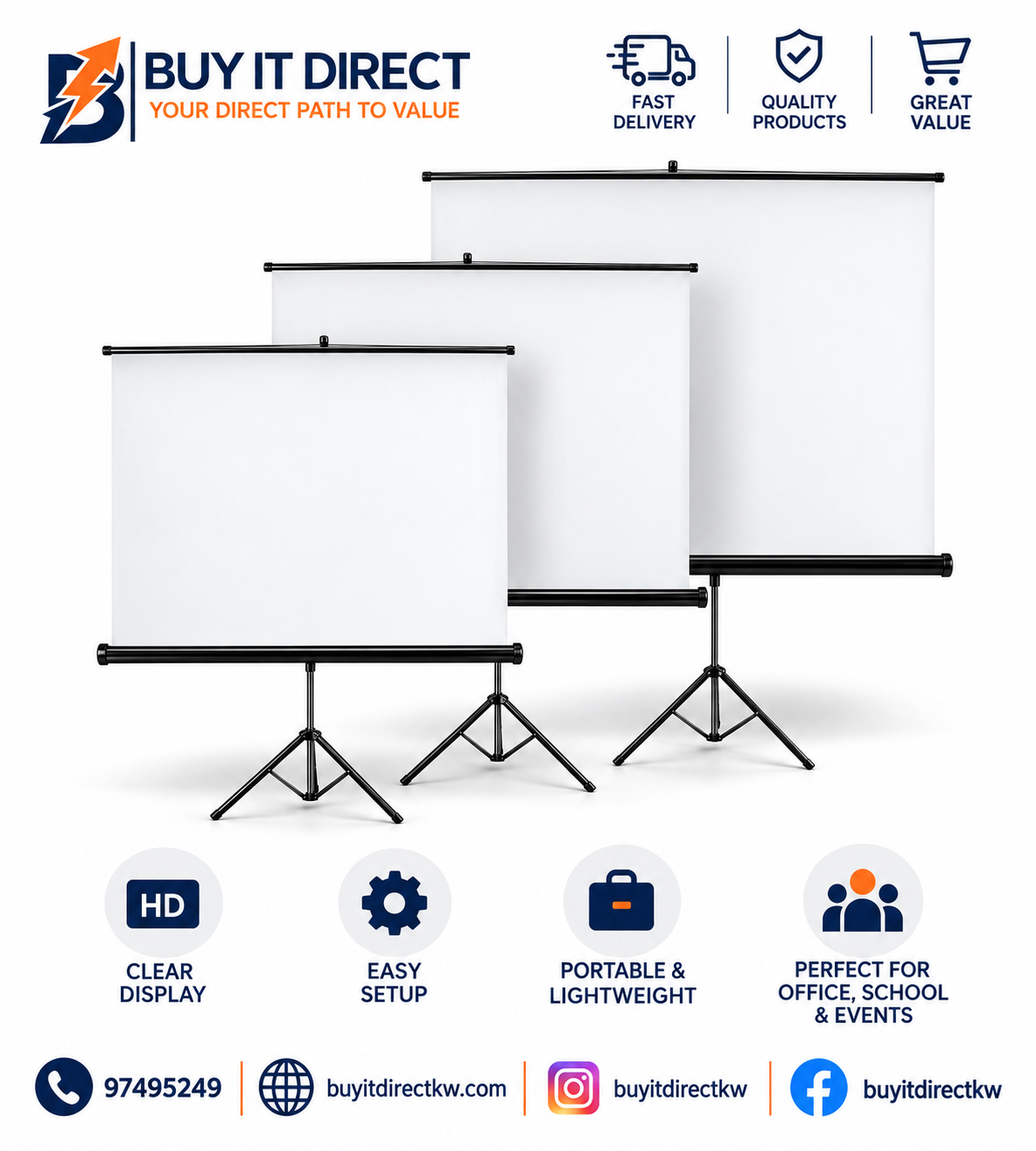 Tripod Projector Screen with Stand 240 x 240 CM