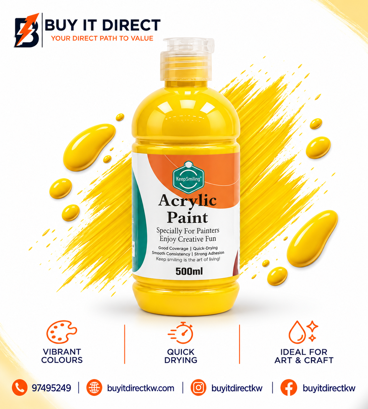 Keep Smiling Acrylic Paint 500 ml Yellow Mid