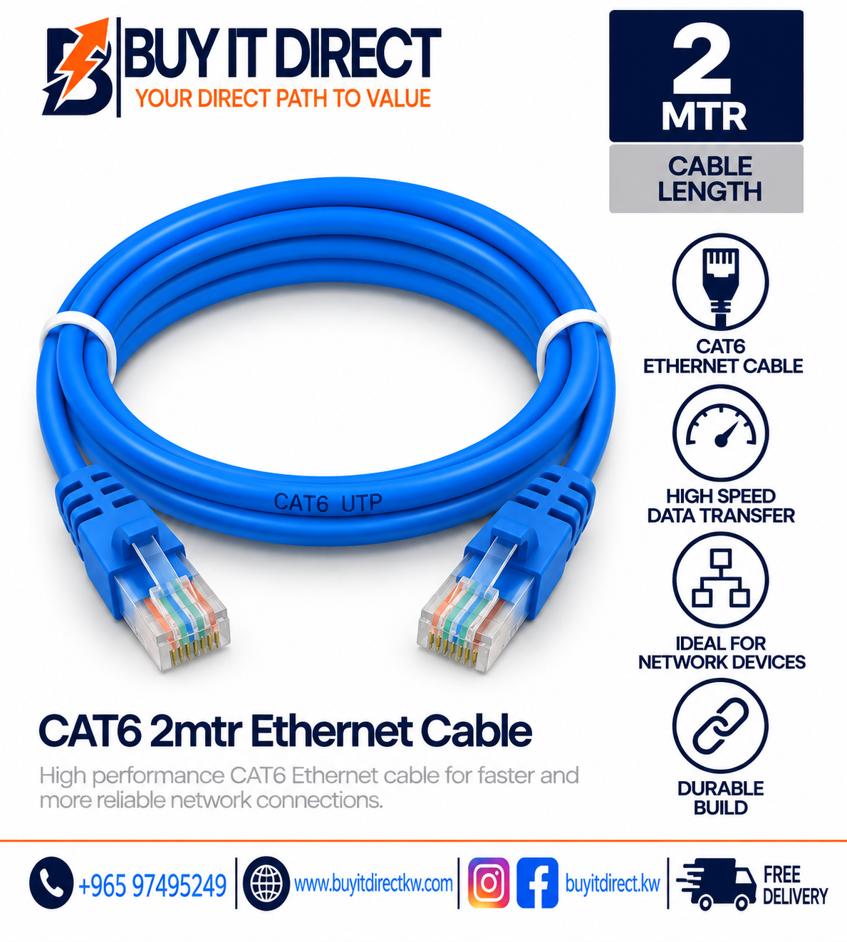 CAT6 2mtr Ethernet Cable