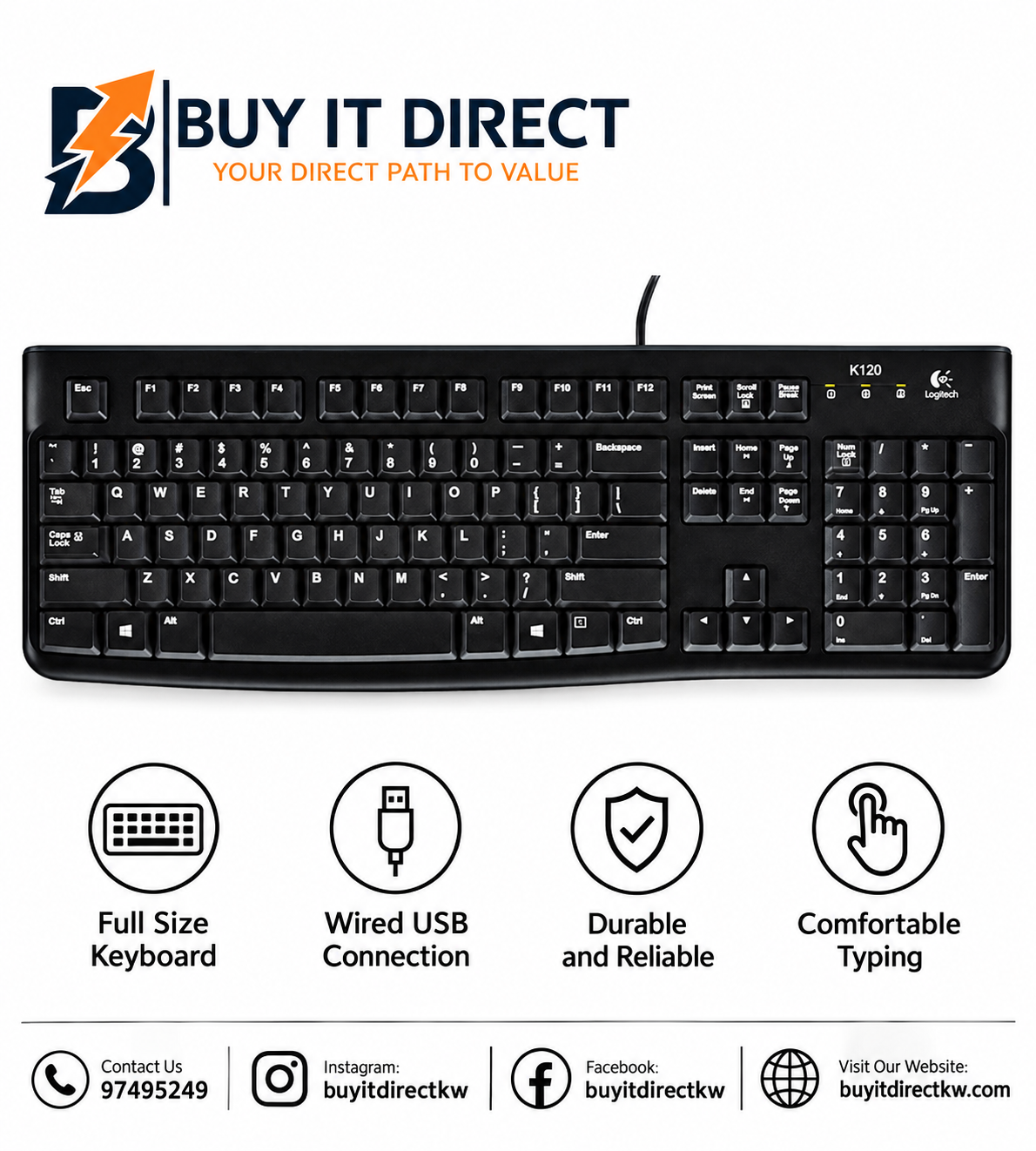لوحة مفاتيح Logitech K120 سلكية بمنفذ USB عربي إنجليزي