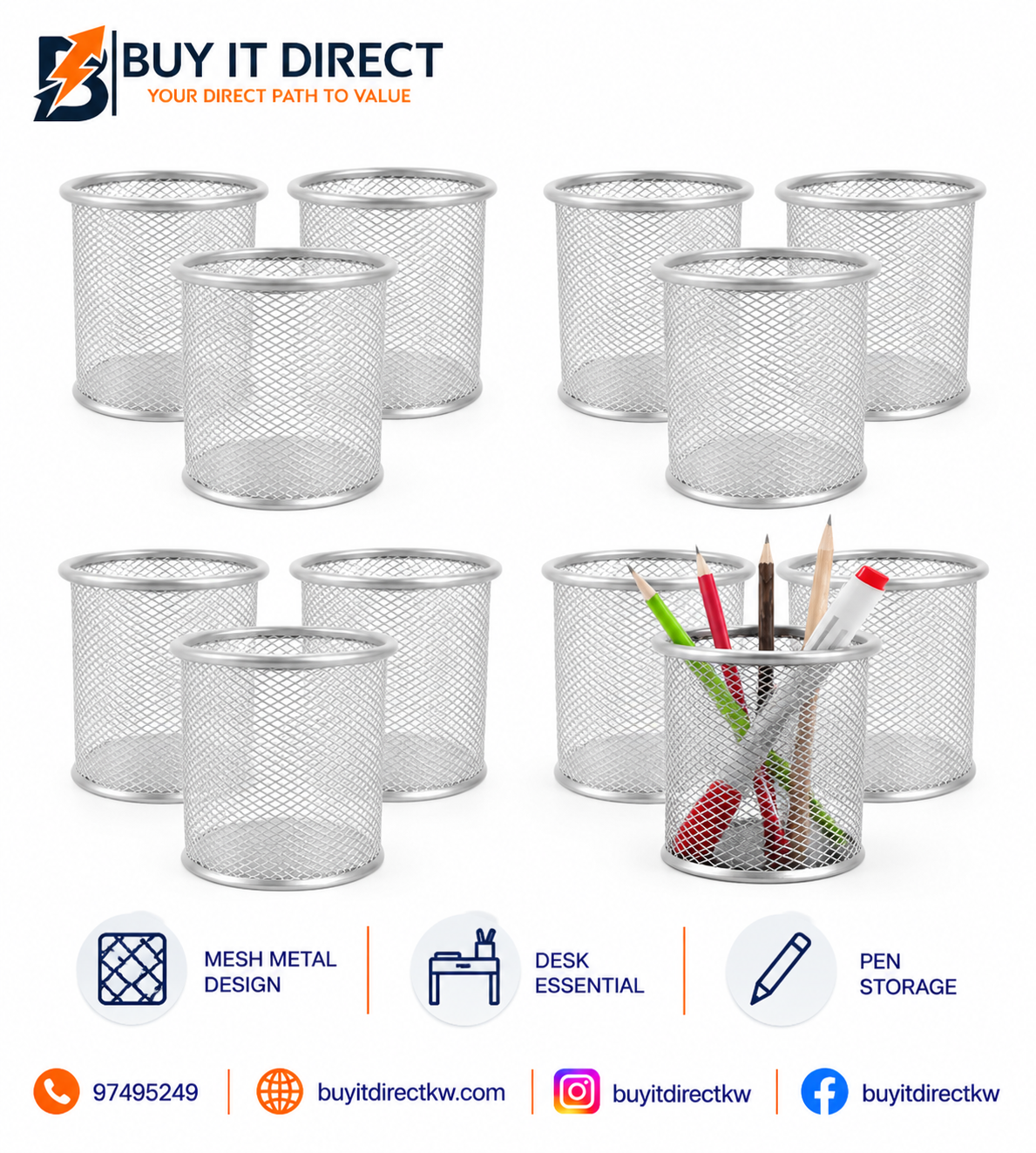 Round Pen Container 12 Pcs Silver