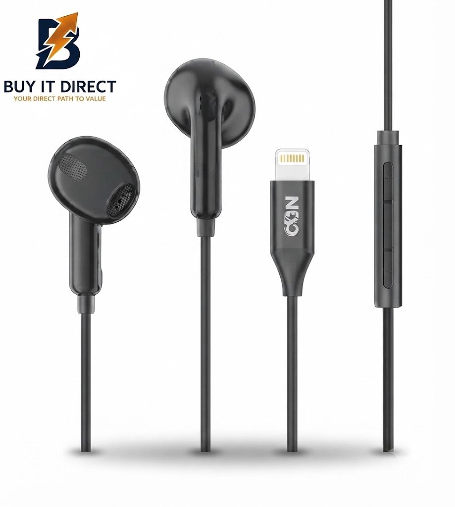 سماعات نيو سلكية بمنفذ لايتنينج NE-HF524 - أسود