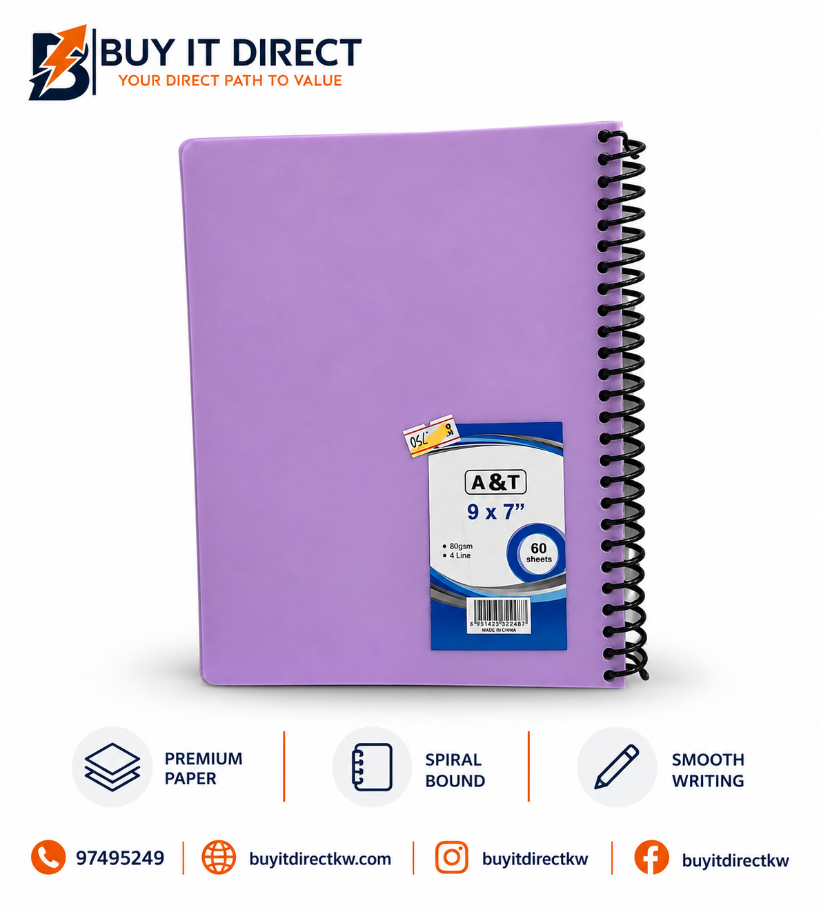 A&T English 4 Lines Notebook 9 x 7 Inch 60 Sheets