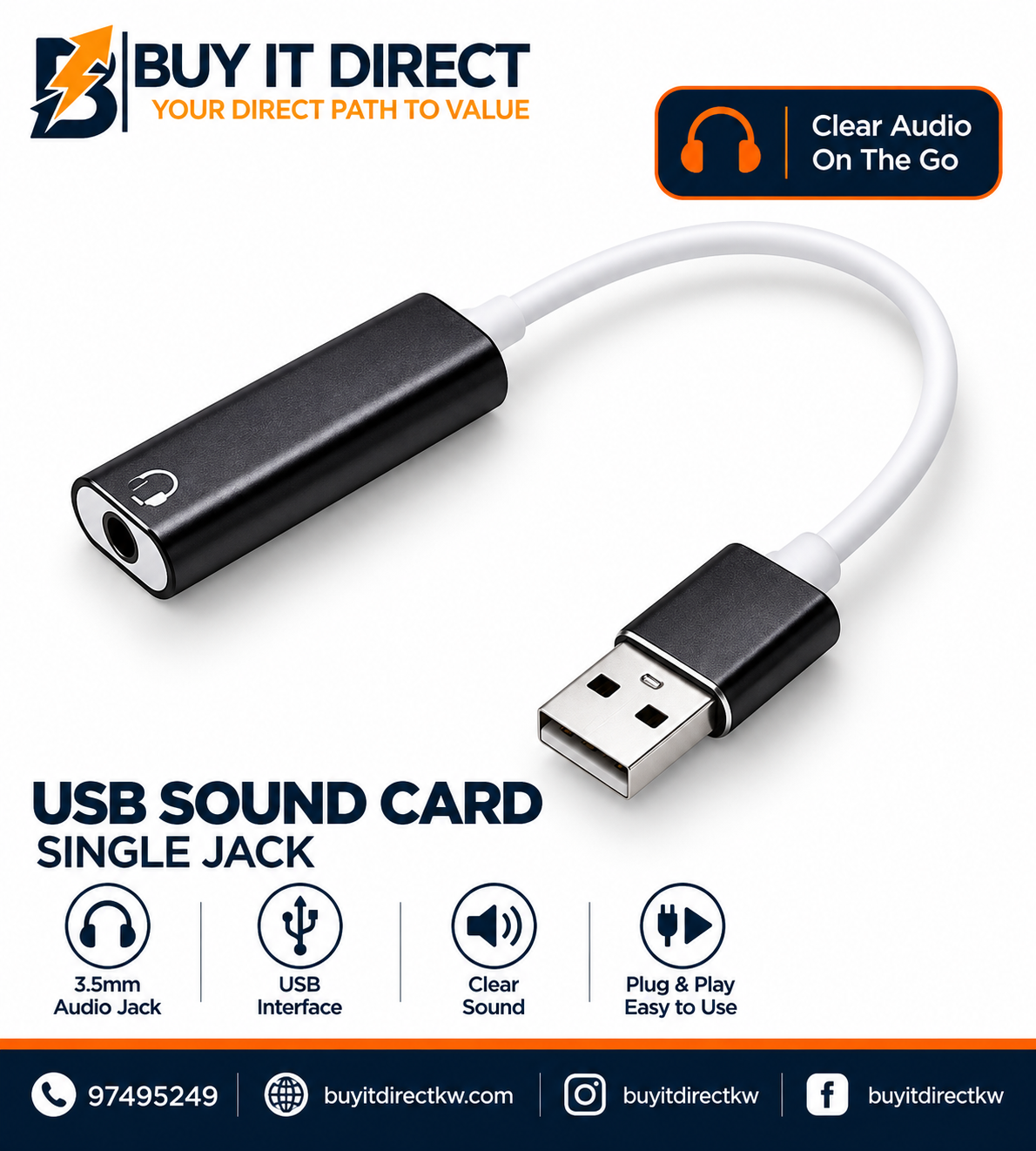 بطاقة صوت USB بمنفذ صوت واحد