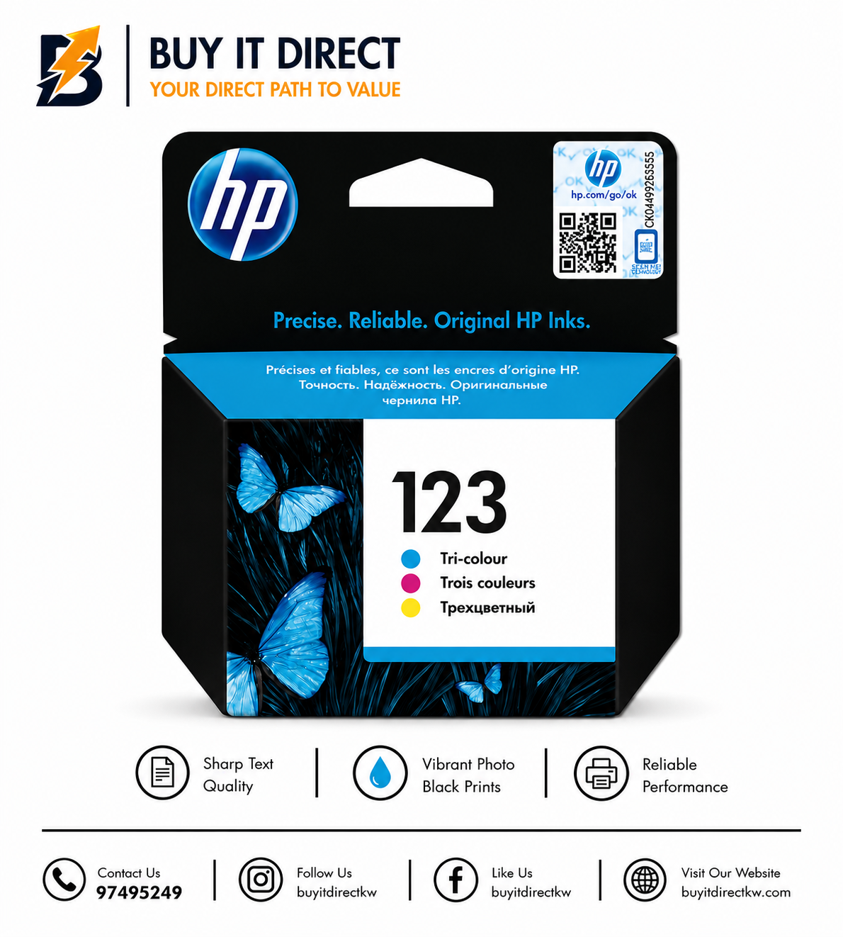 خرطوشة حبر HP 123 ثلاثية الألوان أصلية