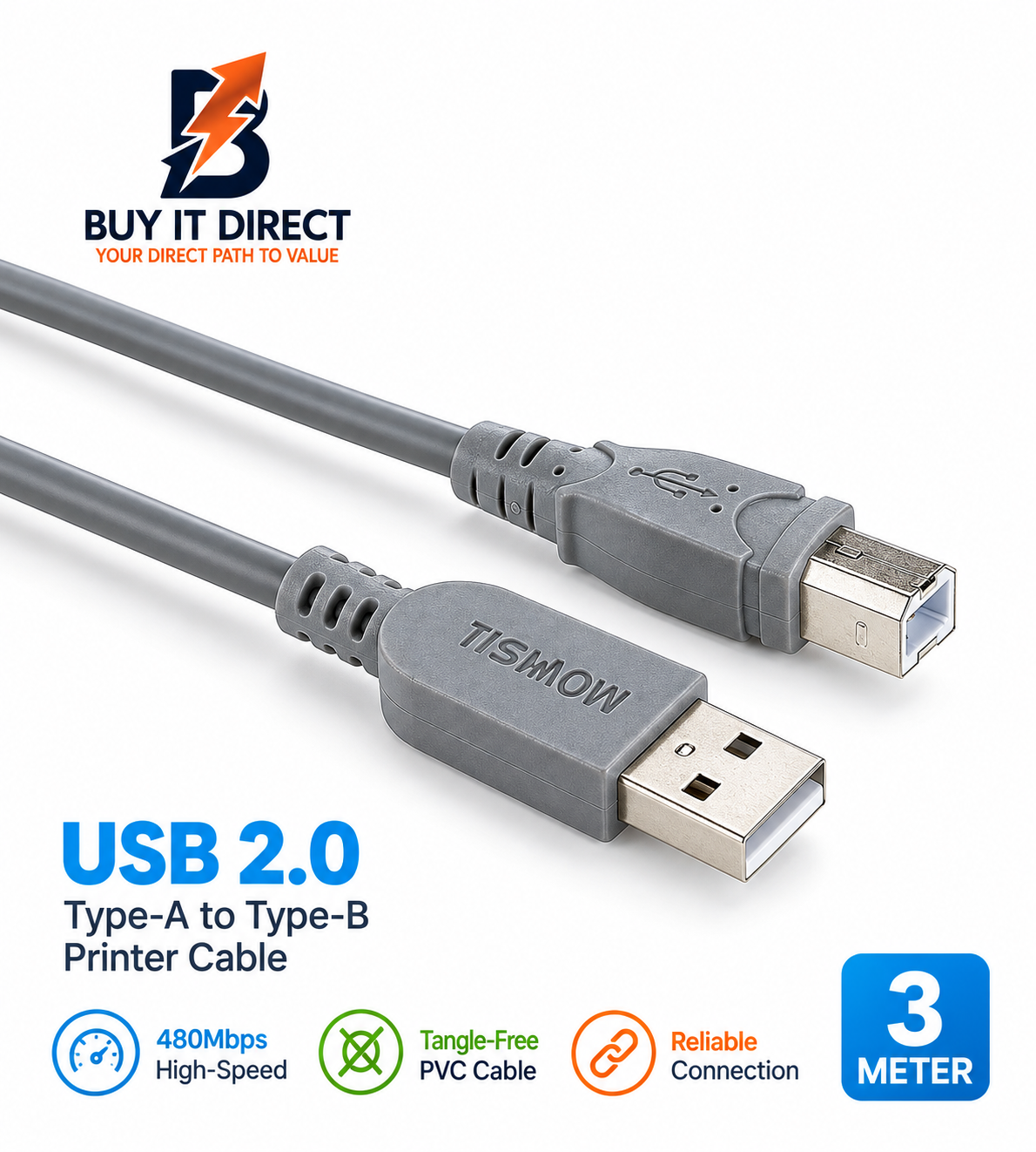 USB 2.0 Type A to Type B Printer Cable 3 Meter