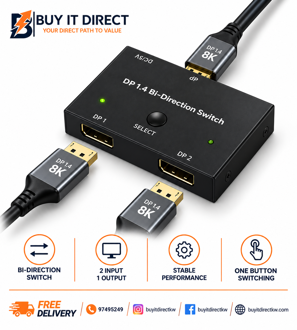 DisplayPort Switch 8K 2 Port