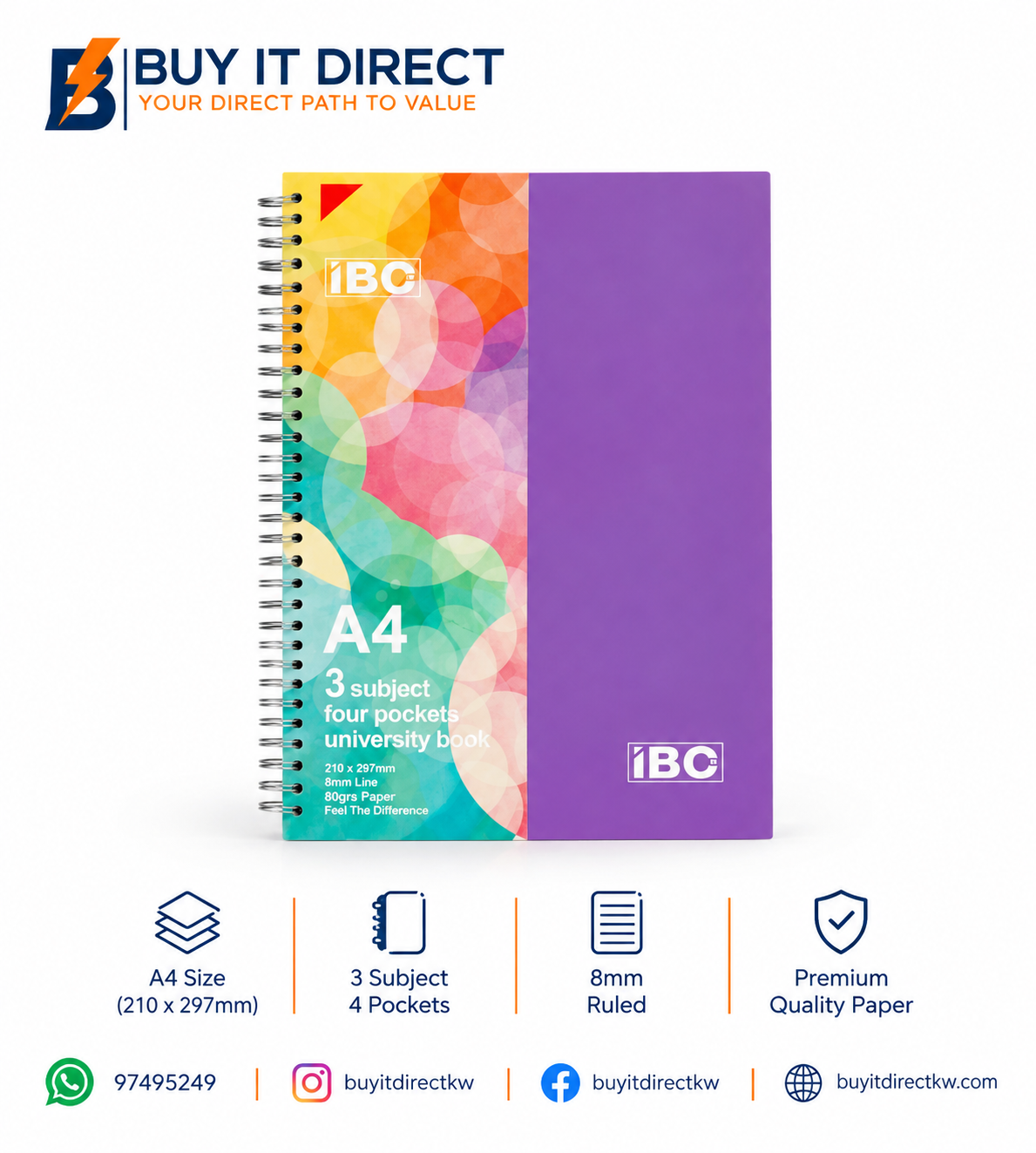 A4 3 Subject Notebook 100 Sheets