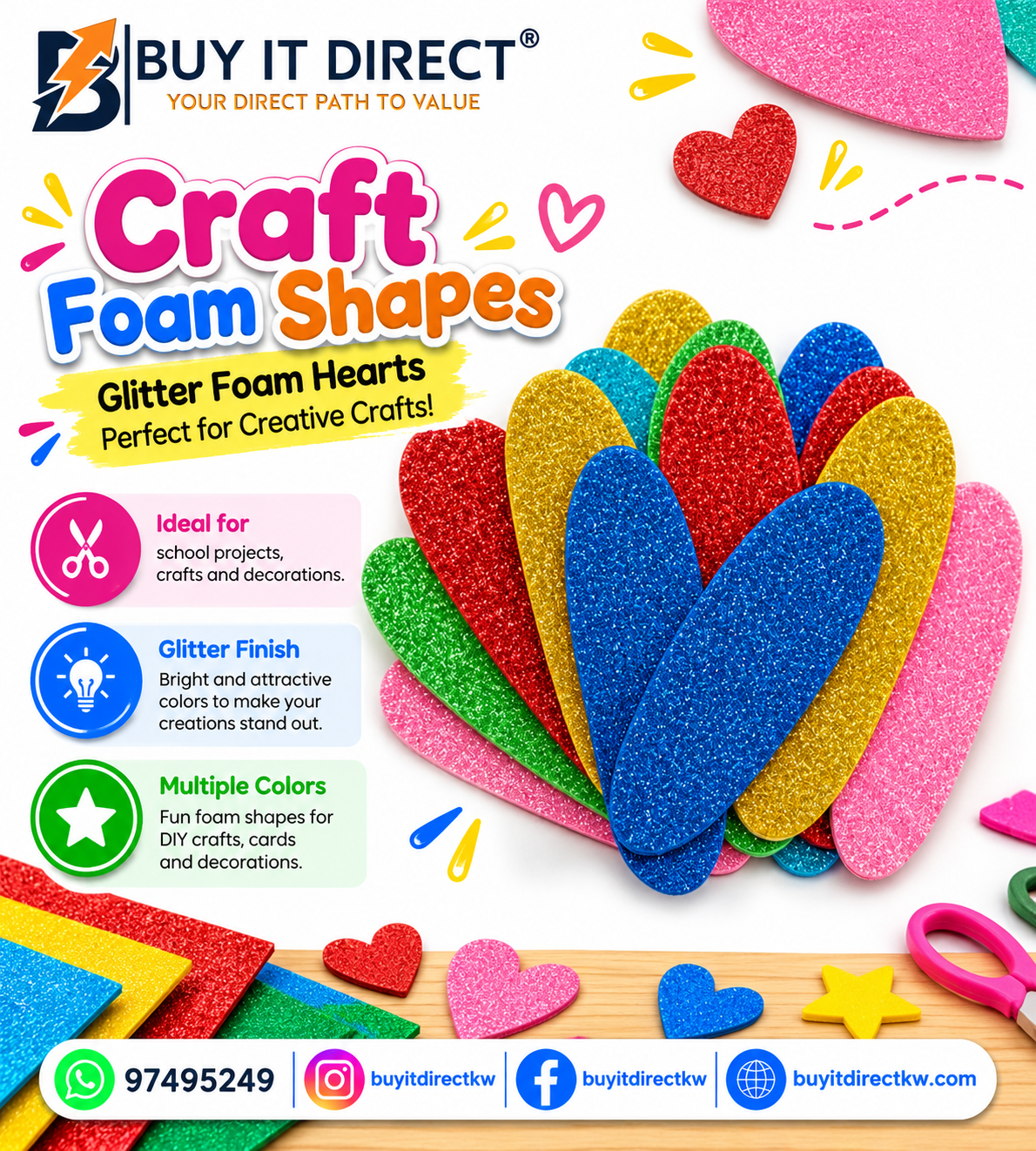 Glitter Foam Shapes – Multicolor Oval Petals