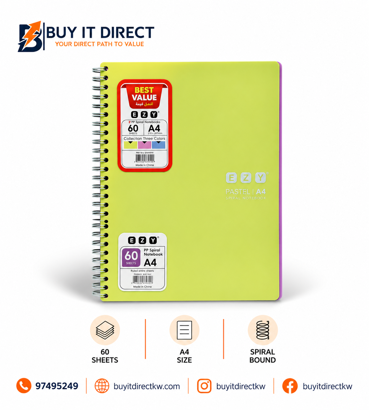 60 Sheets A4 Notebook 3 Pieces