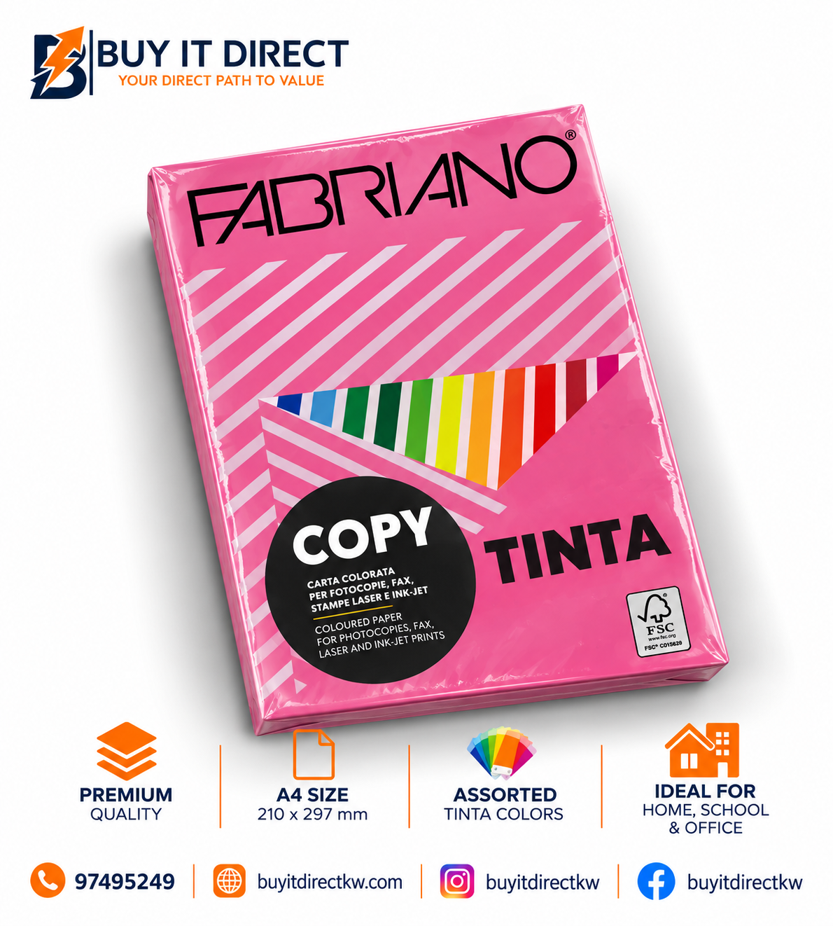 FABRIANO COPY TINTA 80 GSM Fuchsia Pink Coloured Paper