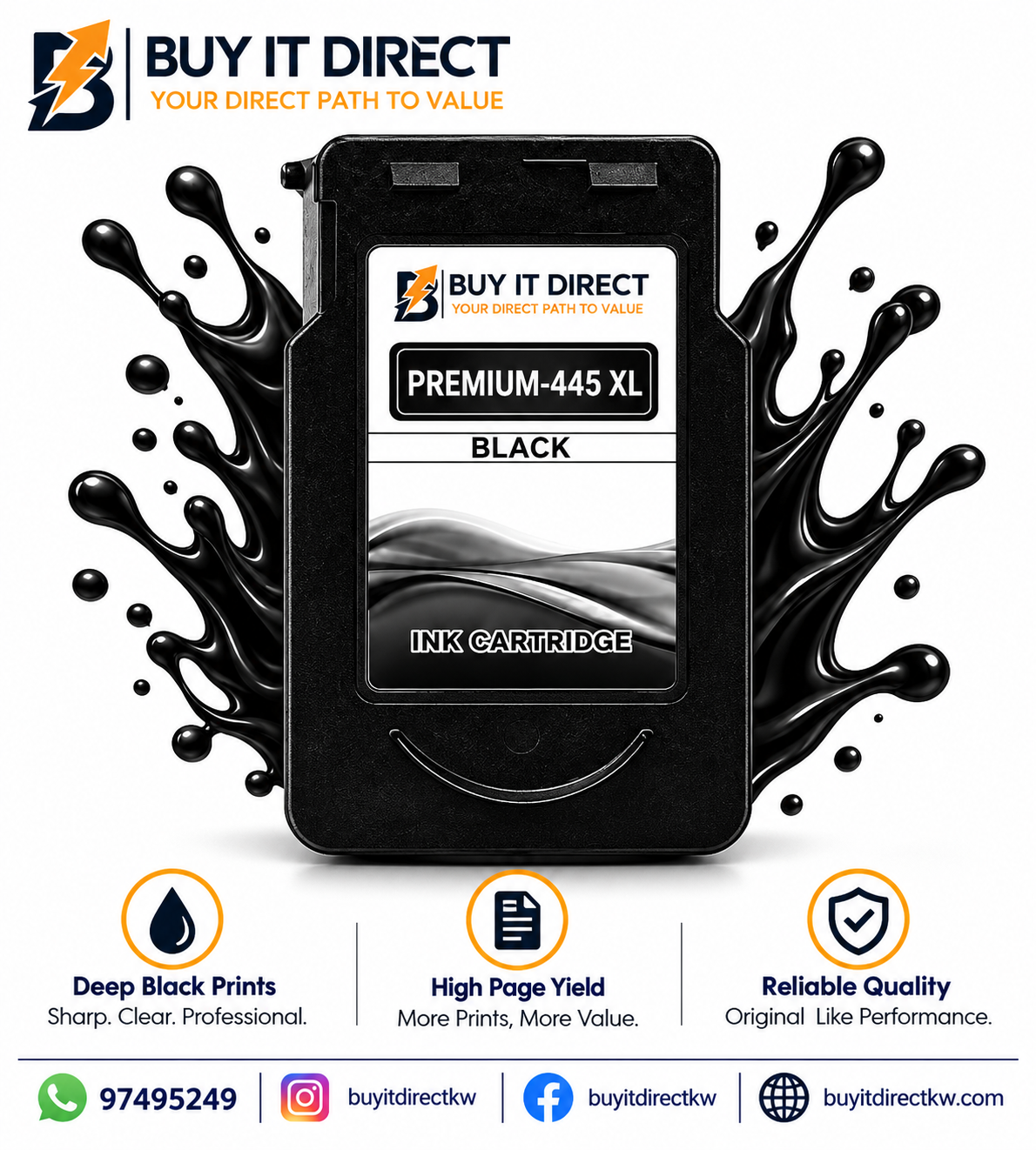 خرطوشة حبر Premium 445XL باللون الأسود متوافقة مع طابعات كانون