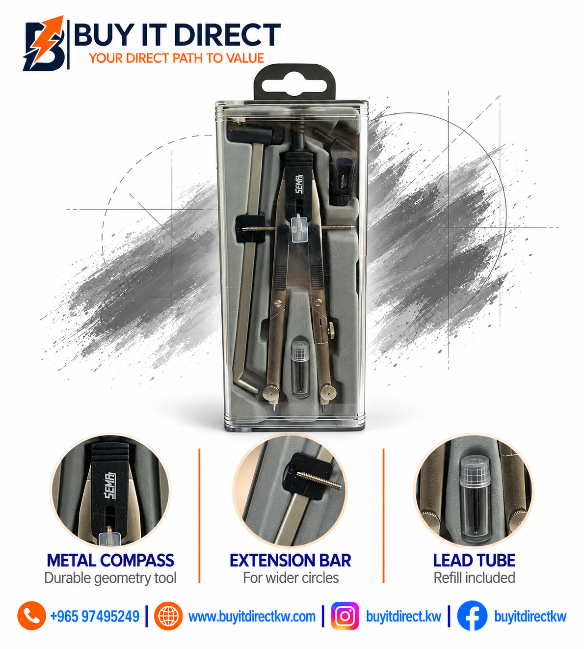 SEMA Metal Geometry Compass Set with Extension Bar