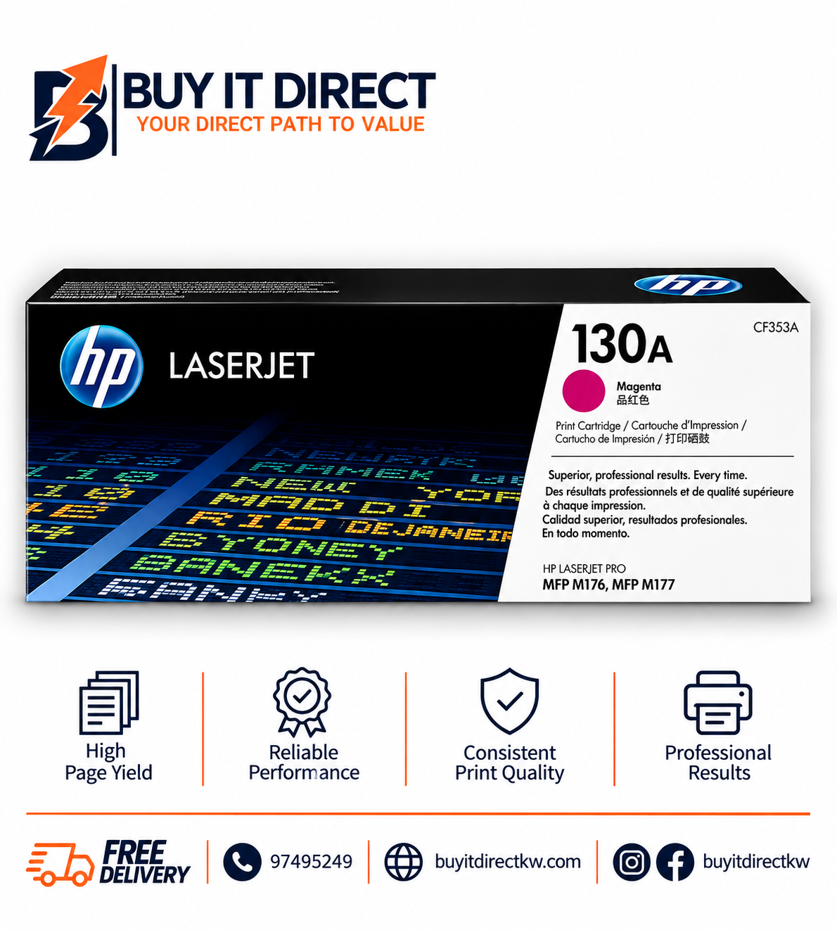 خرطوشة حبر ليزر أصلية HP 130A باللون الأرجواني 1000 صفحة CF353A