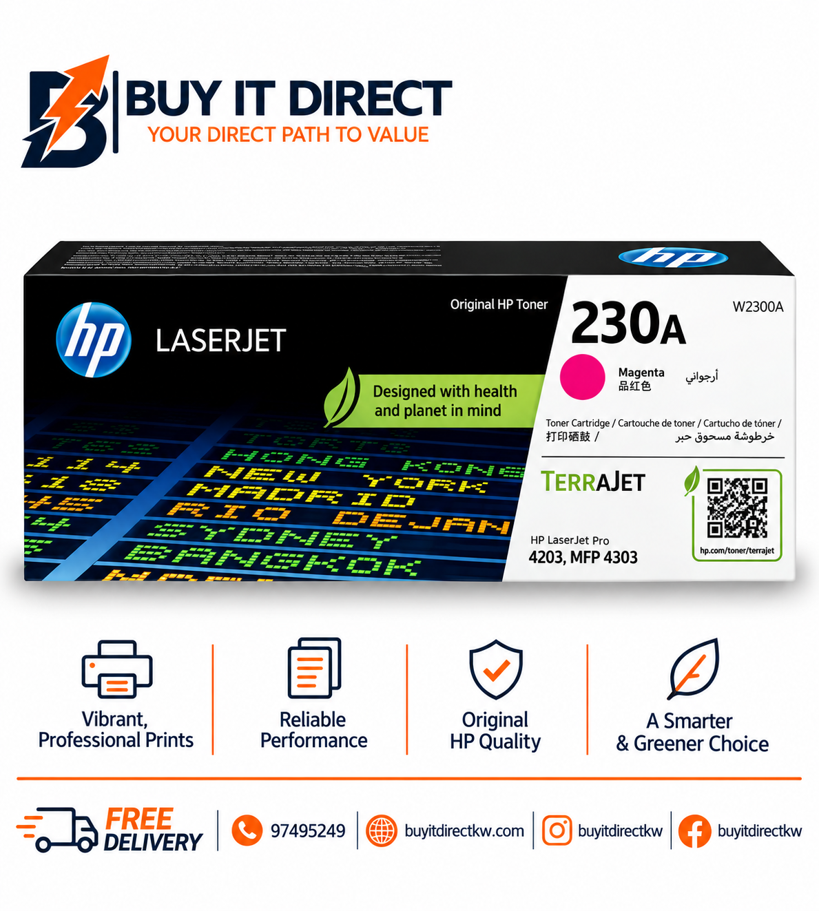 خرطوشة مسحوق حبر ليزر أصلية HP 230A باللون الأرجواني 1800 صفحة W2303A