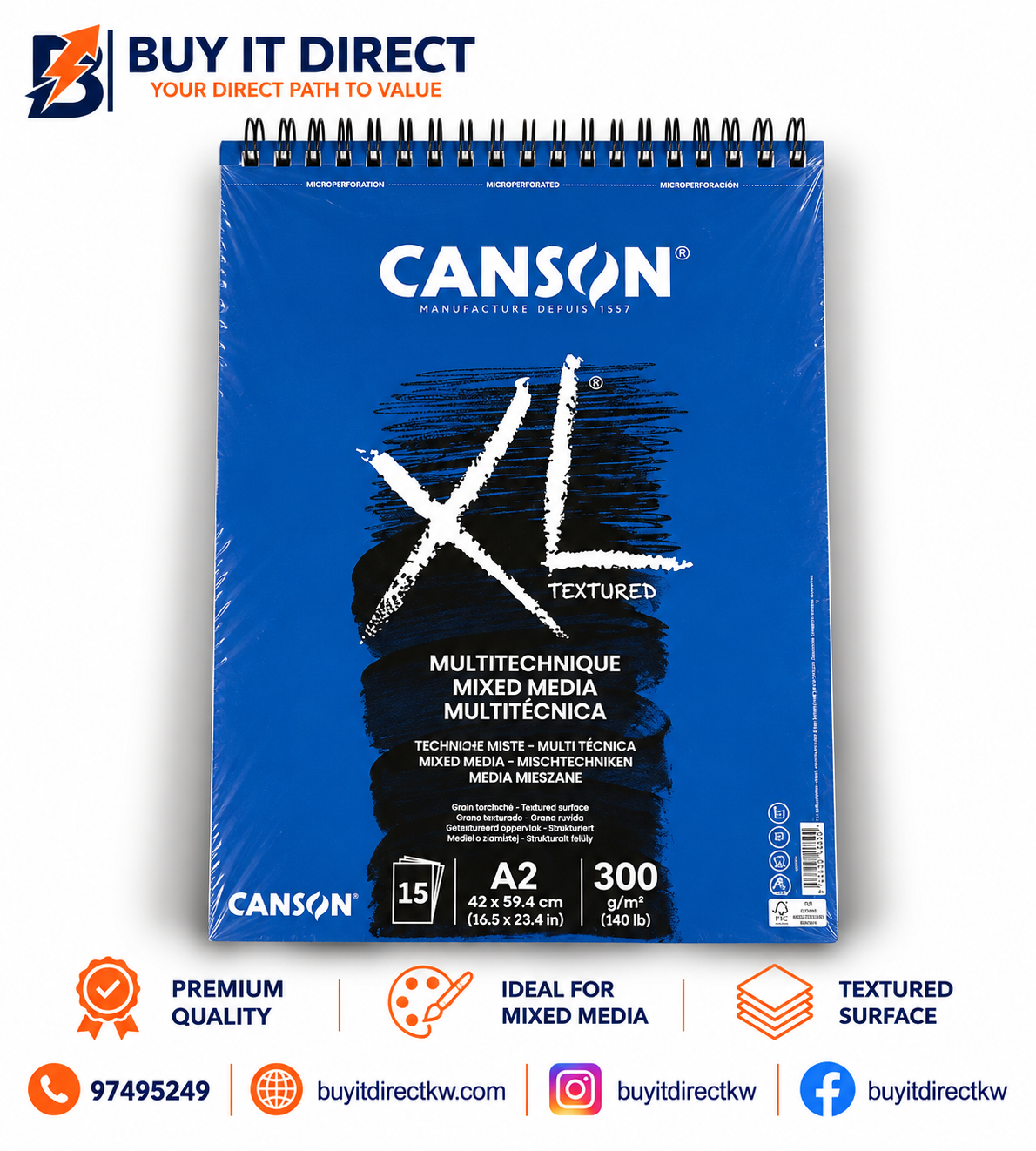 Canson XL Textured Multitechnique 300 gsm 15 Sheets