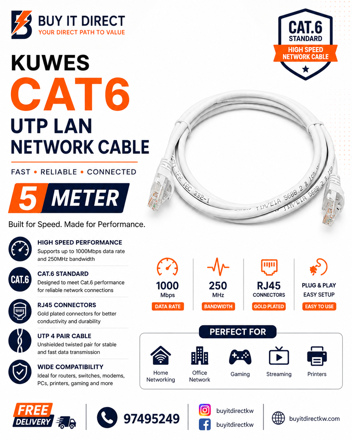 Kuwes CAT6 5 Meter UTP LAN Network Cable