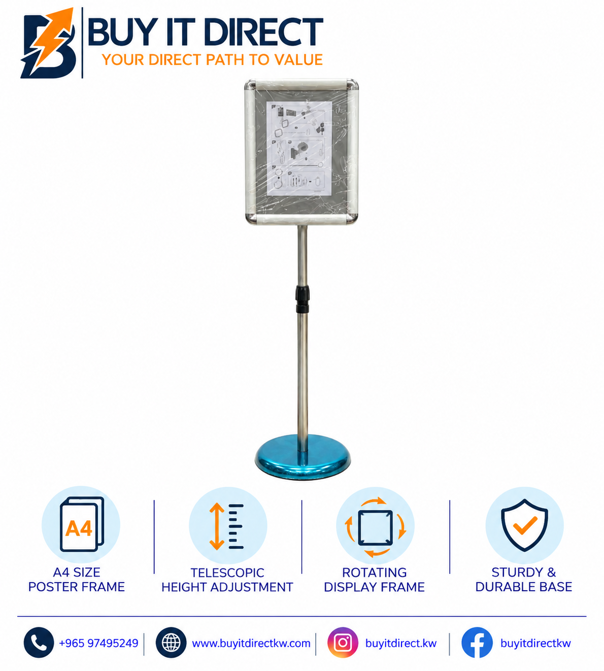 Telescopic Rotating Poster Rack A4R Silver