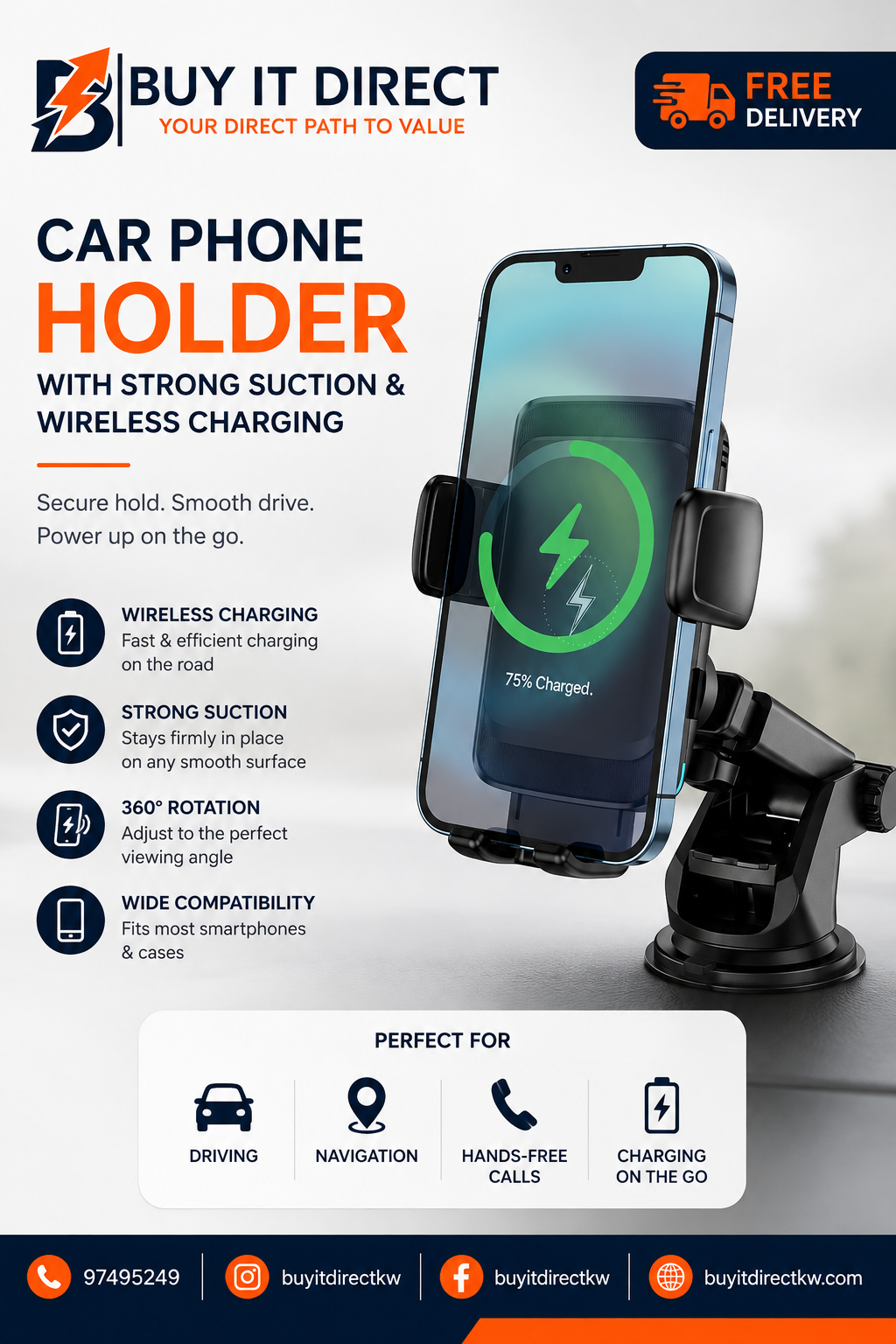 HOCO S35 Car Wireless Charger with Smart Alignment for Dashboard and Air Outlet