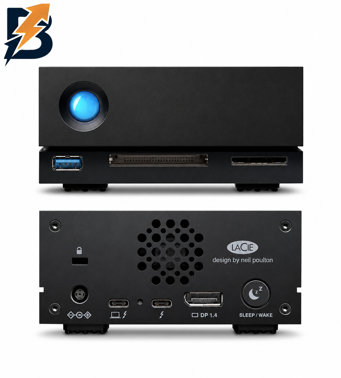 موزع أقراص صلبة خارجي LaCie بسعة 20 تيرابايت، مزود بمنفذ Thunderbolt 3 ومنافذ أخرى