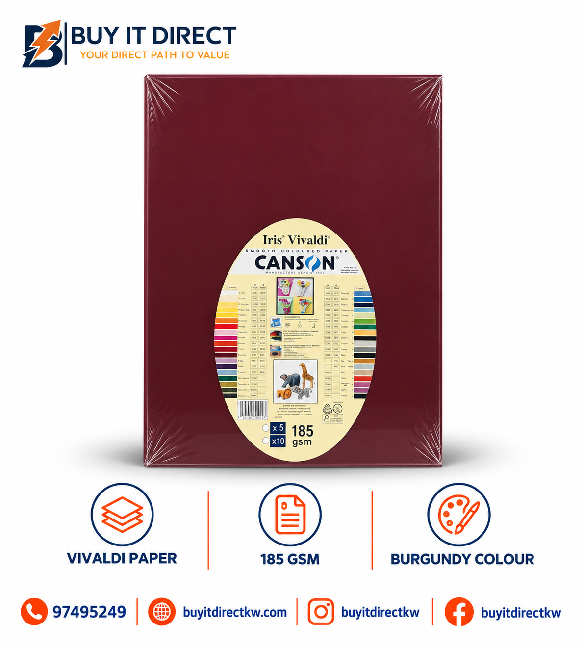 Canson Iris Vivaldi Paper 185 GSM Burgundy 5 Sheets