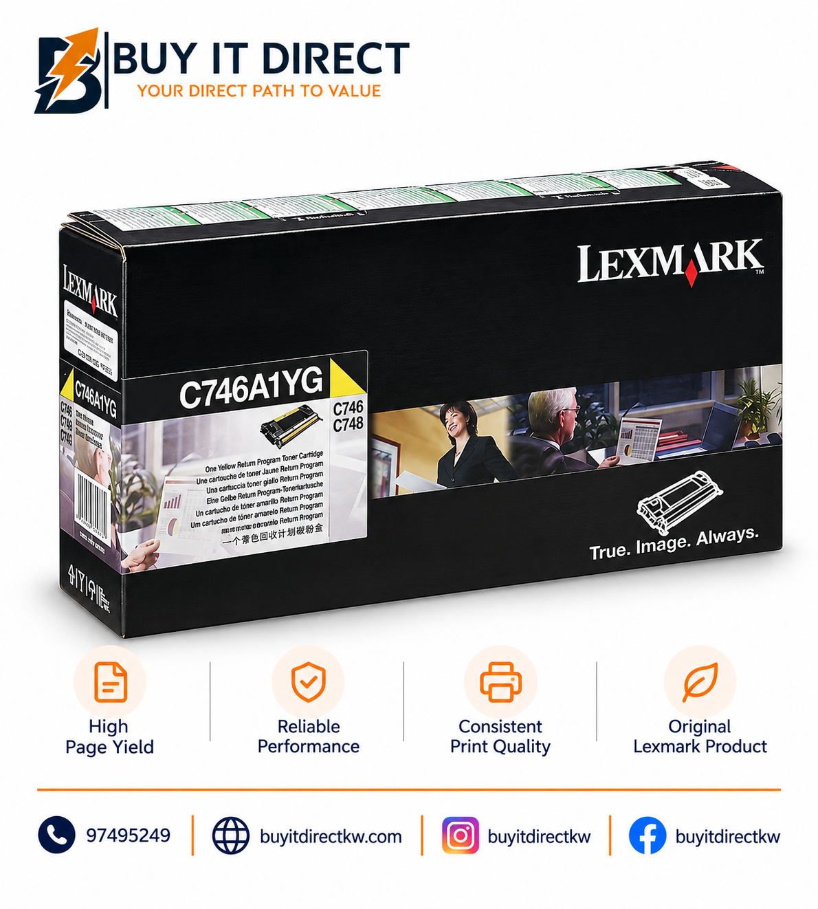 خرطوشة تونر Lexmark C746 باللون الأصفر C746A1YG