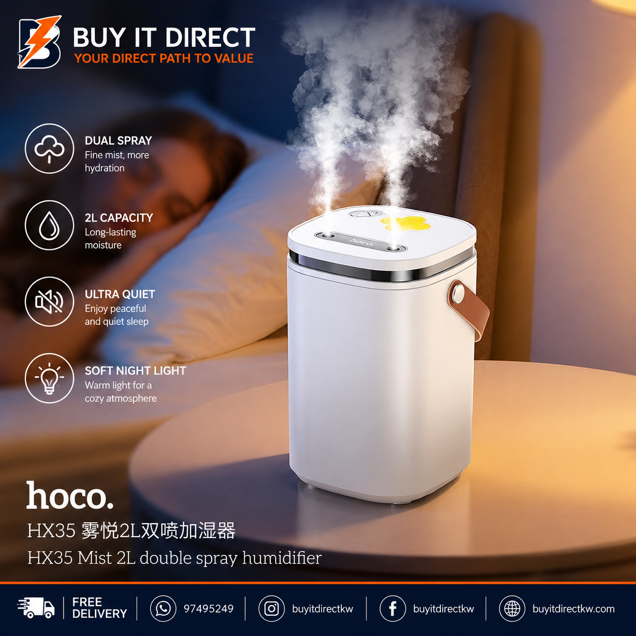 Hoco HX35 Mist 2L Double Spray Humidifier