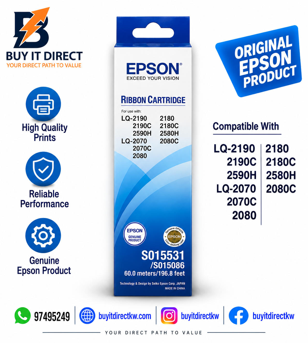 Epson LQ-2190 Original Black Ribbon Cartridge – C13S015086
