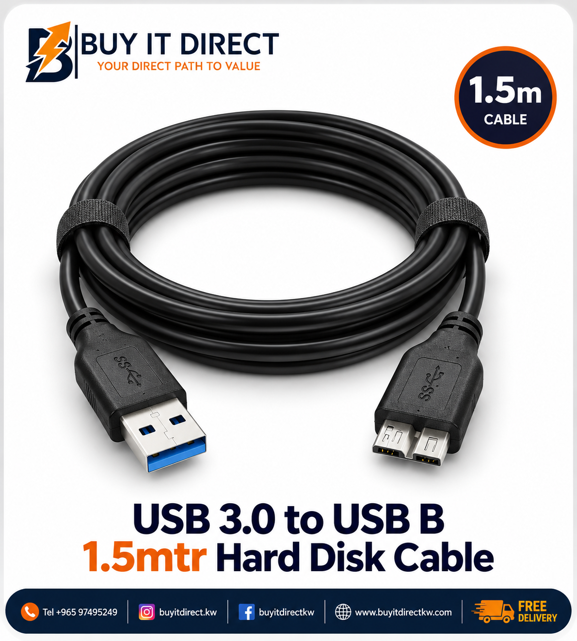 USB 3.0 to USB B 1.5mtr Hard Disk Cable