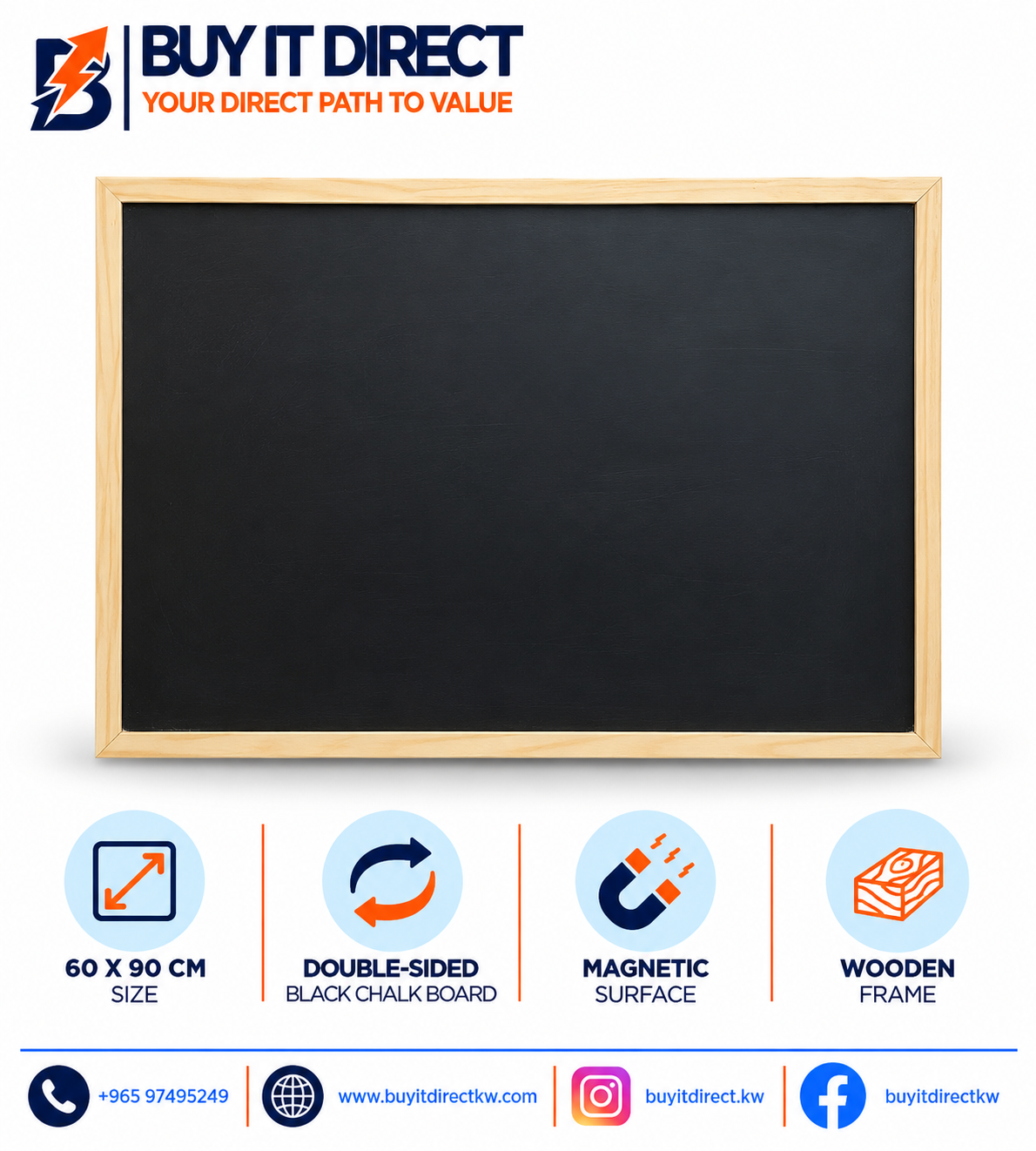 Double Side Magnetic Black Chalk Board 60x90cm